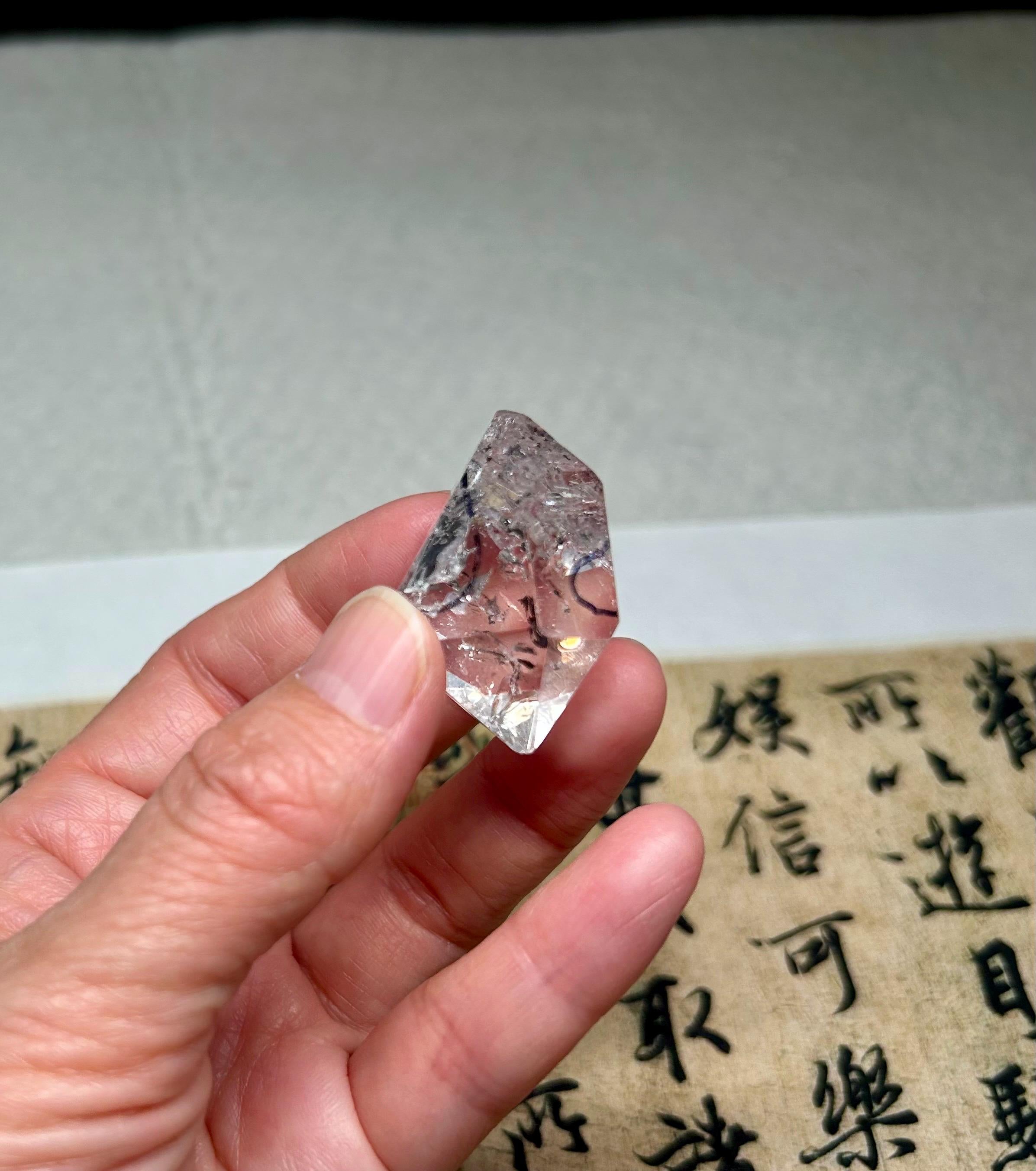 Healing Crystal, Large Double-Terminated Herkimer Diamond Enhydro Quartz with Moving Sand & Giant Bubble Inclusion(18.8g) (26-129)