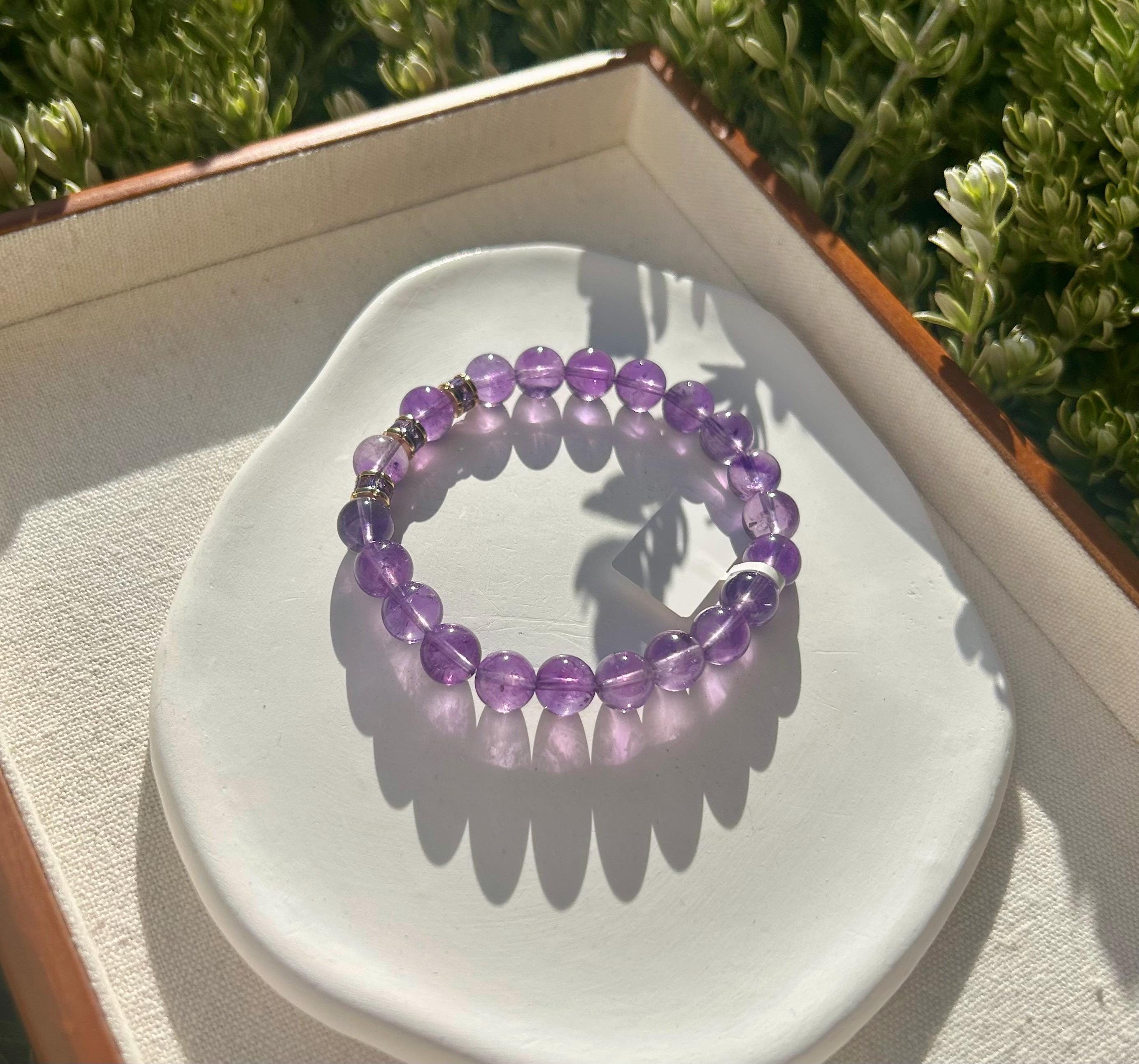 Clear Natural amethyst beads bracelet, Amethyst Crystal Stretchy Bracelet, Genuine Crystal (26-067)