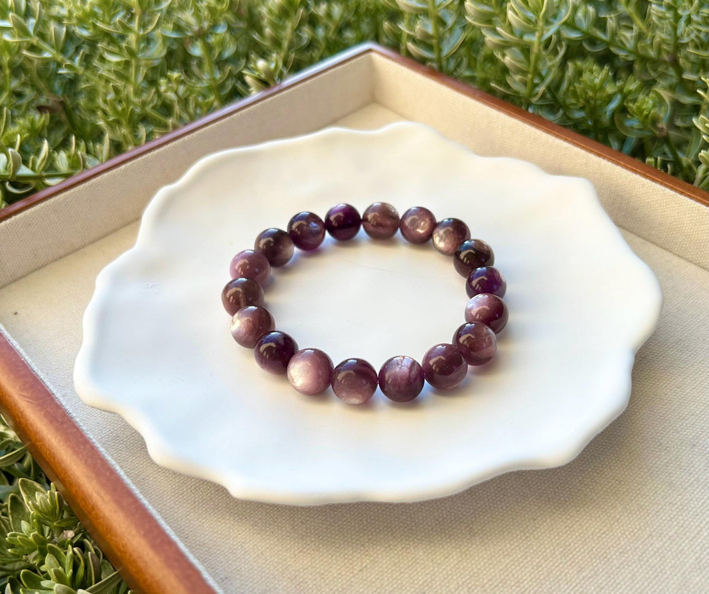Purple Lepidolite Gemstone Bracelet: Healing Stone Jewelry, 11mm+/- Beads, fits up to 16.5cm wrist（25-186）