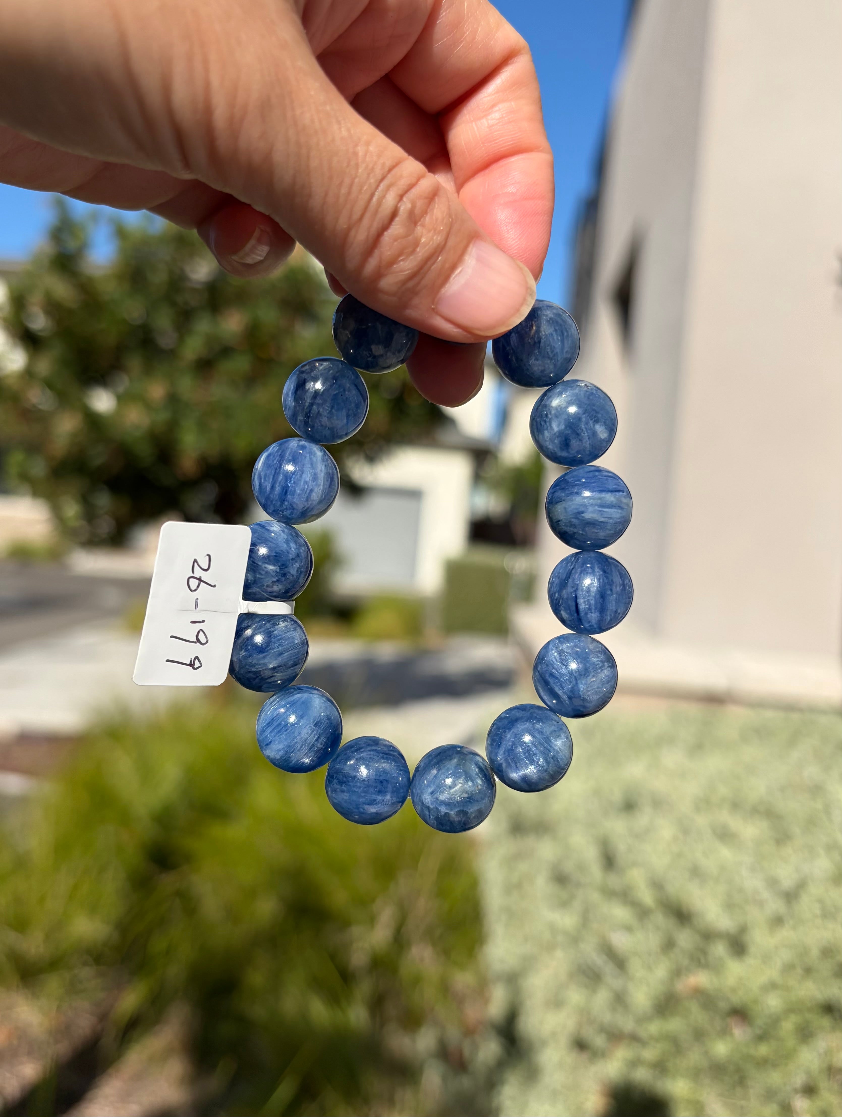 Chunky Blue Kyanite Bracelet: Genuine Green Kyanite Healing Stone, 13mm, fits up to 16.2cm  (26-199)