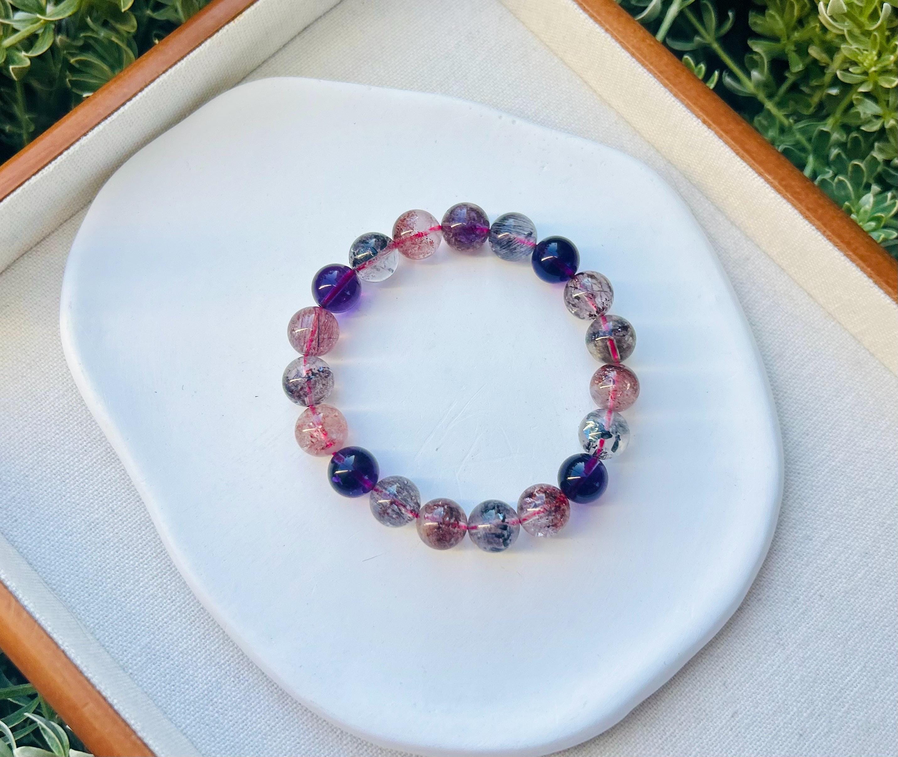 Premium Select, High Grade Super Seven Crystal Bead Bracelet: Abundant Minerals, 10mm, item (GH-001)