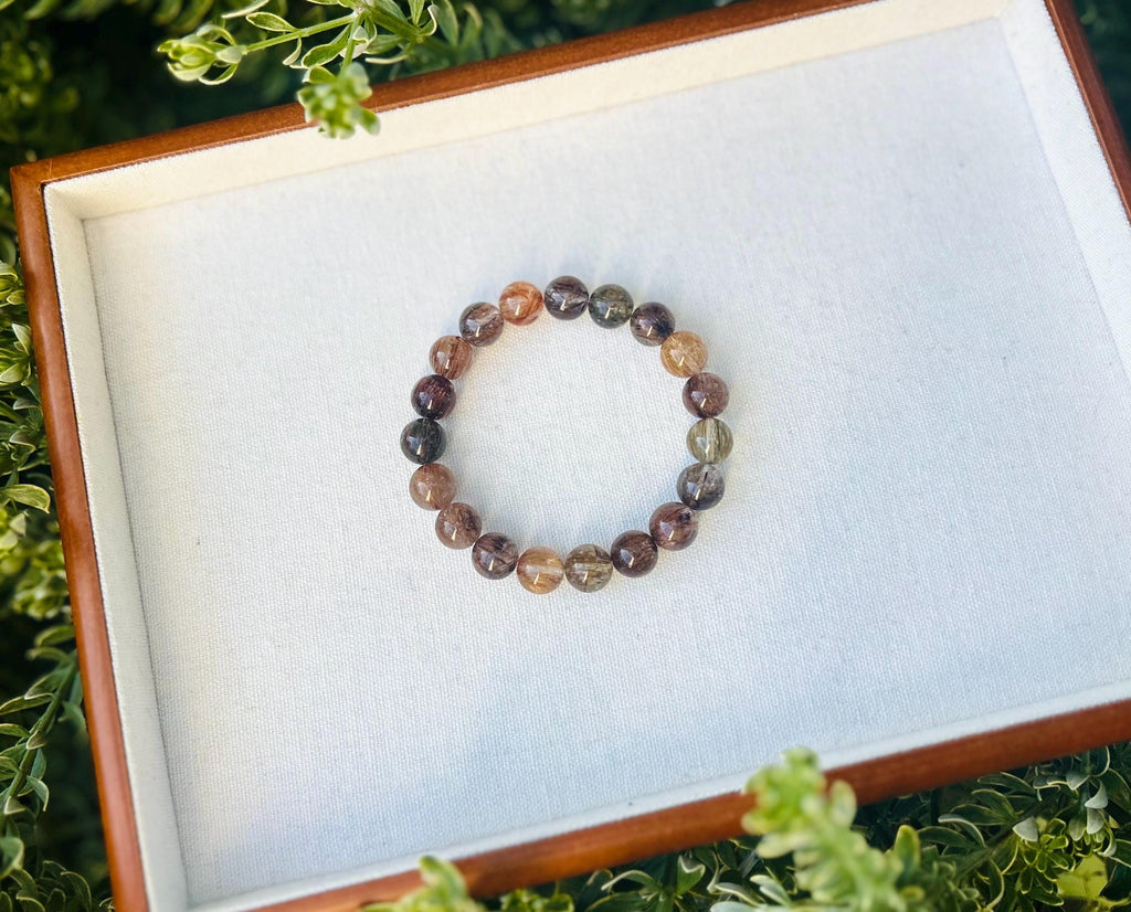High Grade Black Gold Rutilated Quartz Bead Bracelet: Chunky Gemstone Jewelry (GH-003)