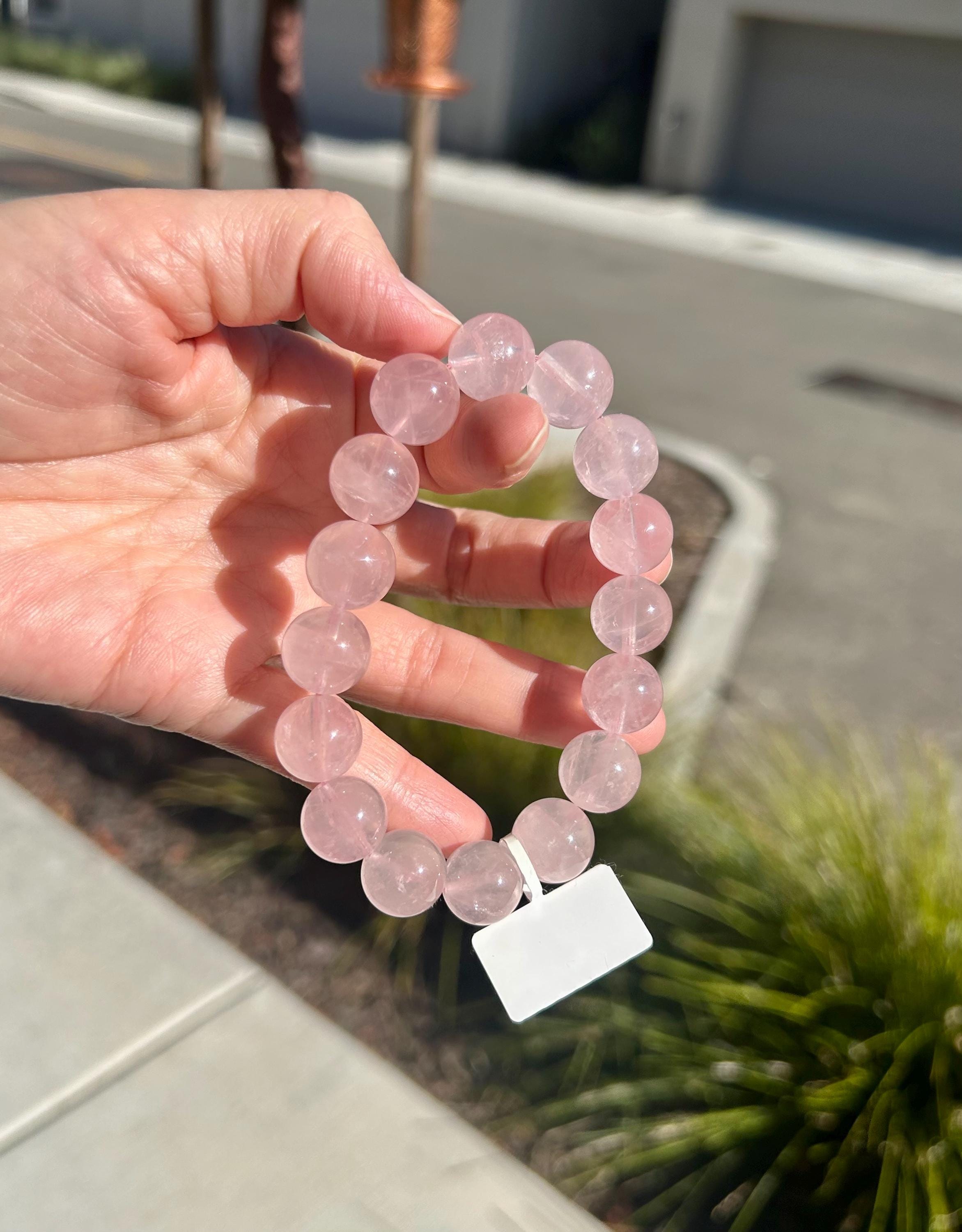 Chunky Rose Quartz Beaded Bracelet - 13mm+ Crystal Beads, fits up to 16.8mm wrist (26-185)