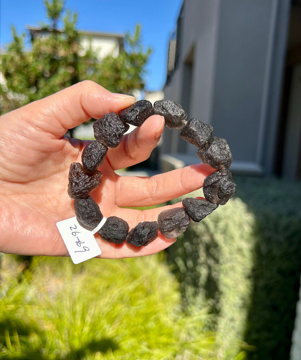 Natural Cintamani Saffordite Tektite Beaded Bracelet - Wishing Stone, fits up to 16.8cm wrist (26-169)