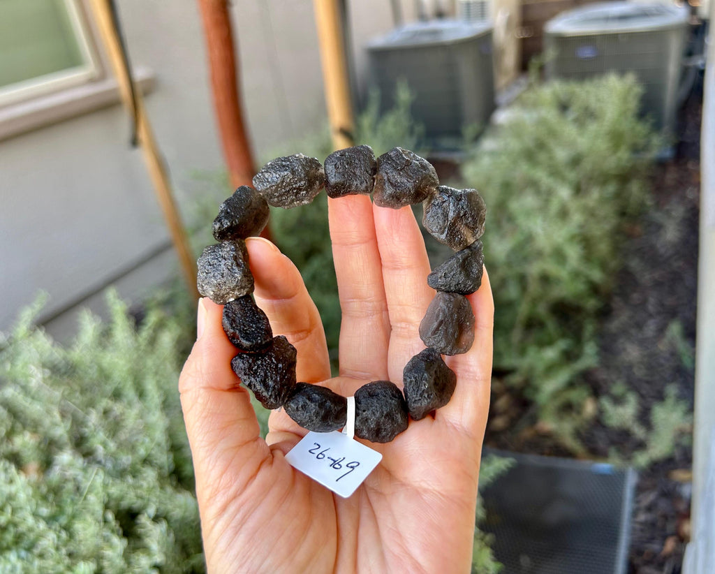 Natural Cintamani Saffordite Tektite Beaded Bracelet - Wishing Stone, fits up to 16.8cm wrist (26-169)