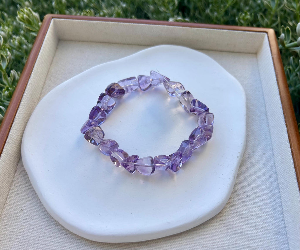Clean Amethyst nuggets beads bracelet, Genuine amethyst, fits up to 17cm wrist (26-085)
