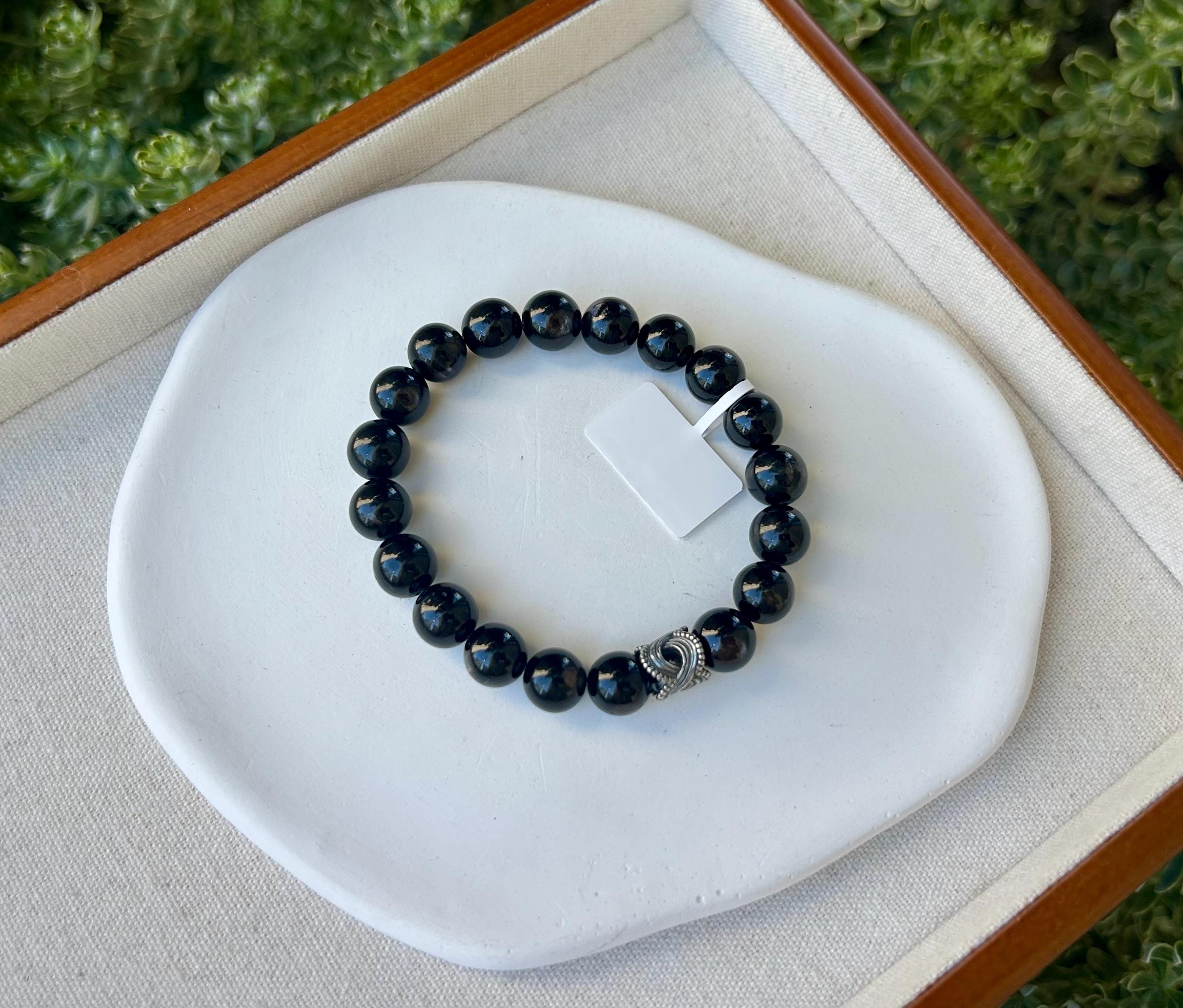 Nature Hypersthene Beads Bracelet, 10mm Hypersthene beads, fits up to 17cm wrist, Lucky Stone, Gold luck stone (26-088)