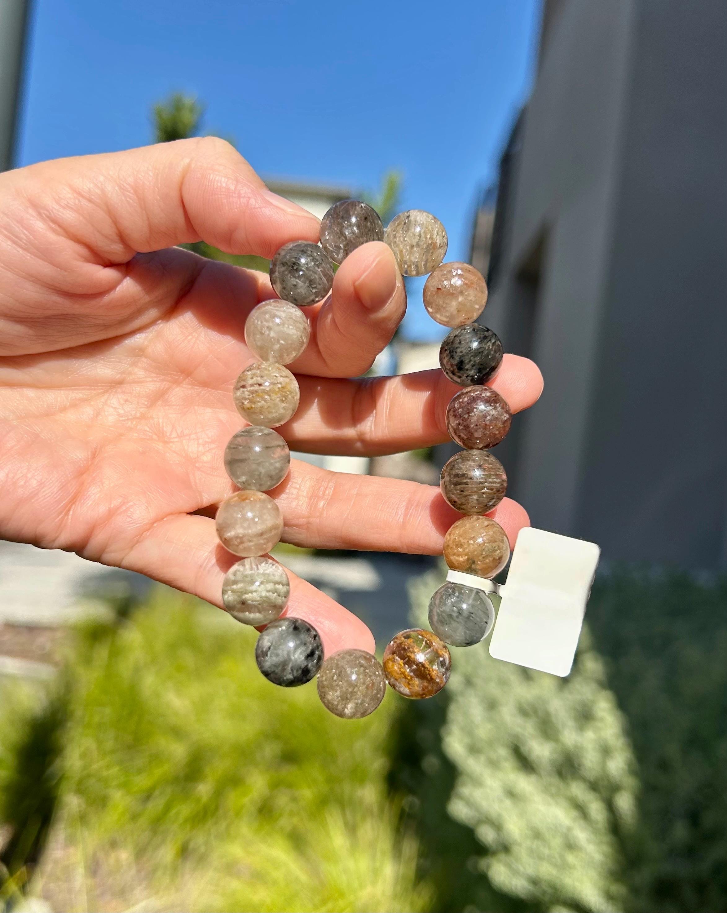Chunky Layered Phantom Quartz Crystal Bead Bracelet - Rare Gemstone (12mm beads, Fits up to 16.7cm wrist (26-142)