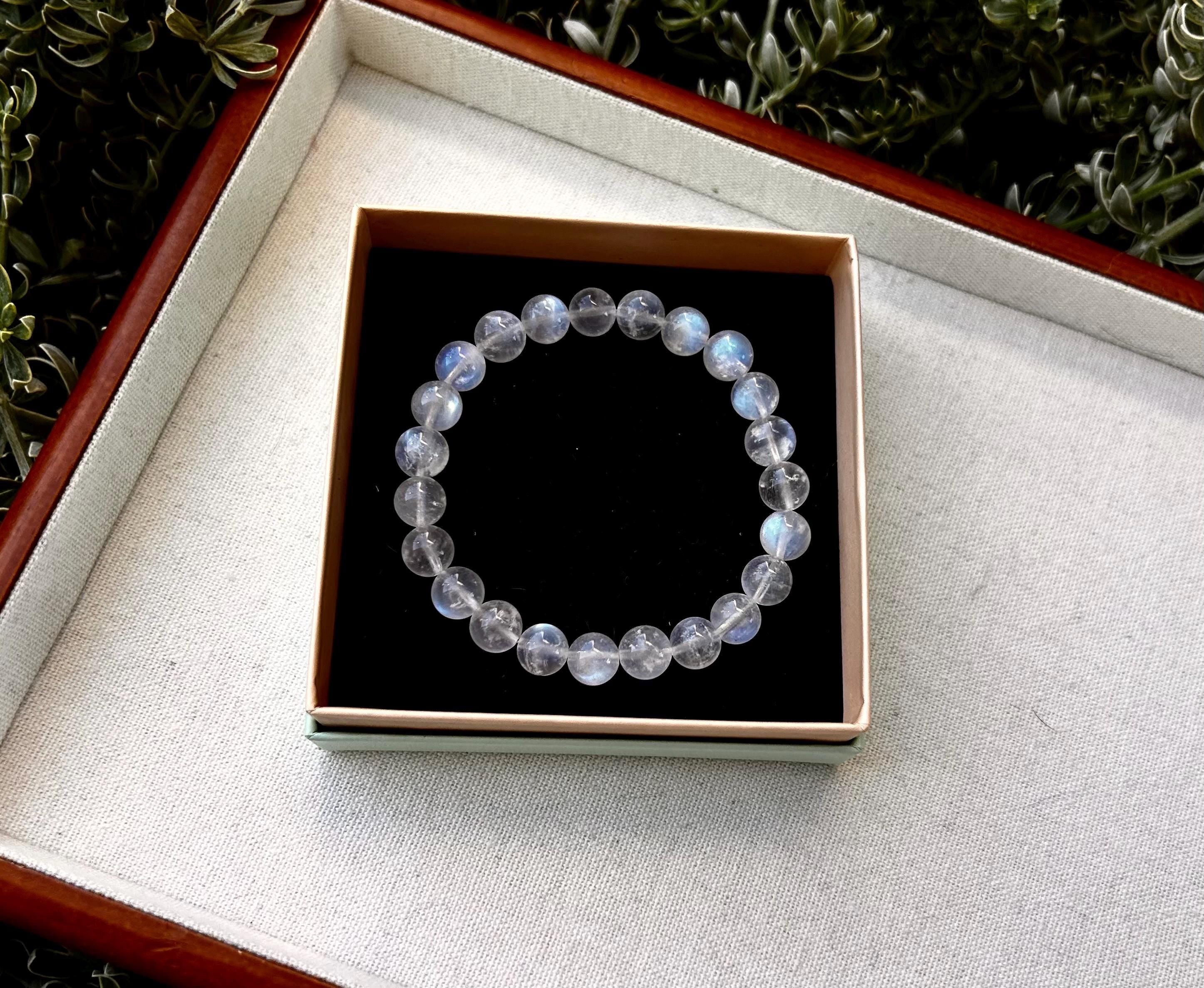 Natural Moonstone Crystal Bracelet: Calming Blue Light Gemstone (25-081)
