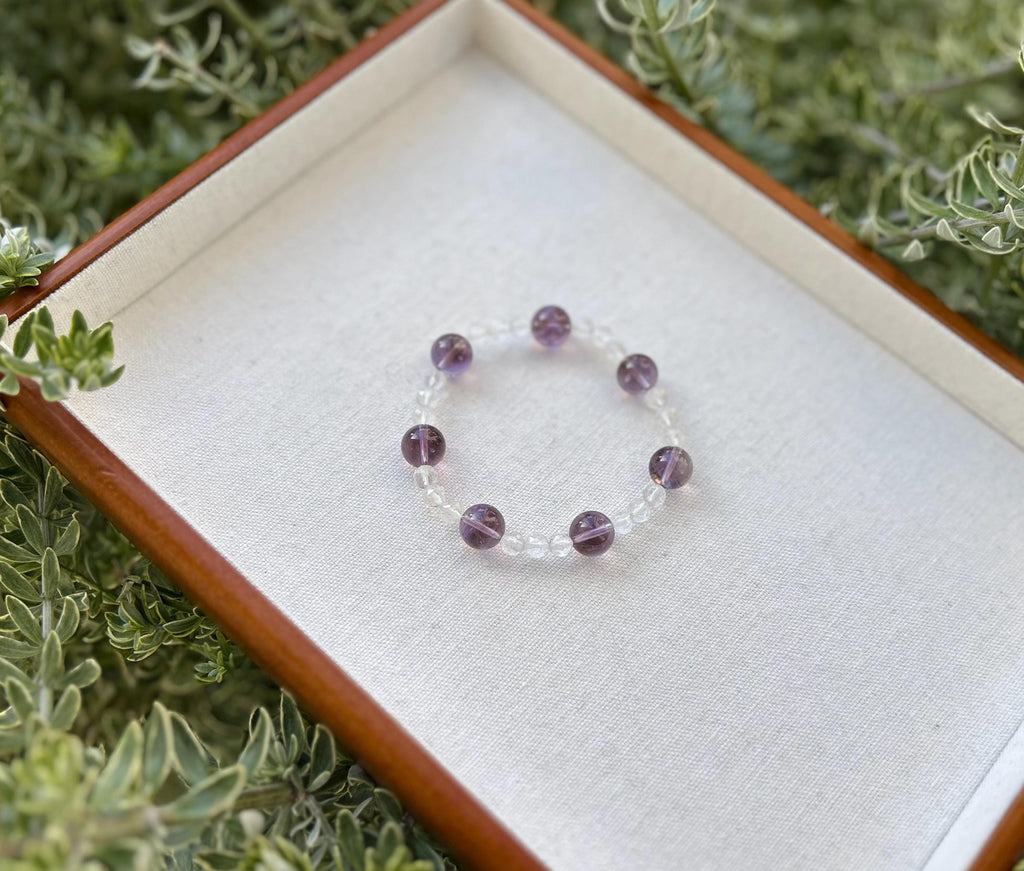 Clear quartz Bead plus Amethyst beads Bracelet -  Crystal Bracelet, fits up to 16cm wrist