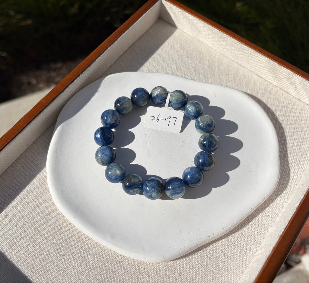 Chunky Blue Kyanite Bracelet: Genuine Green Kyanite Healing Stone, 13mm beads, fits up to 16.7cm  (26-197)