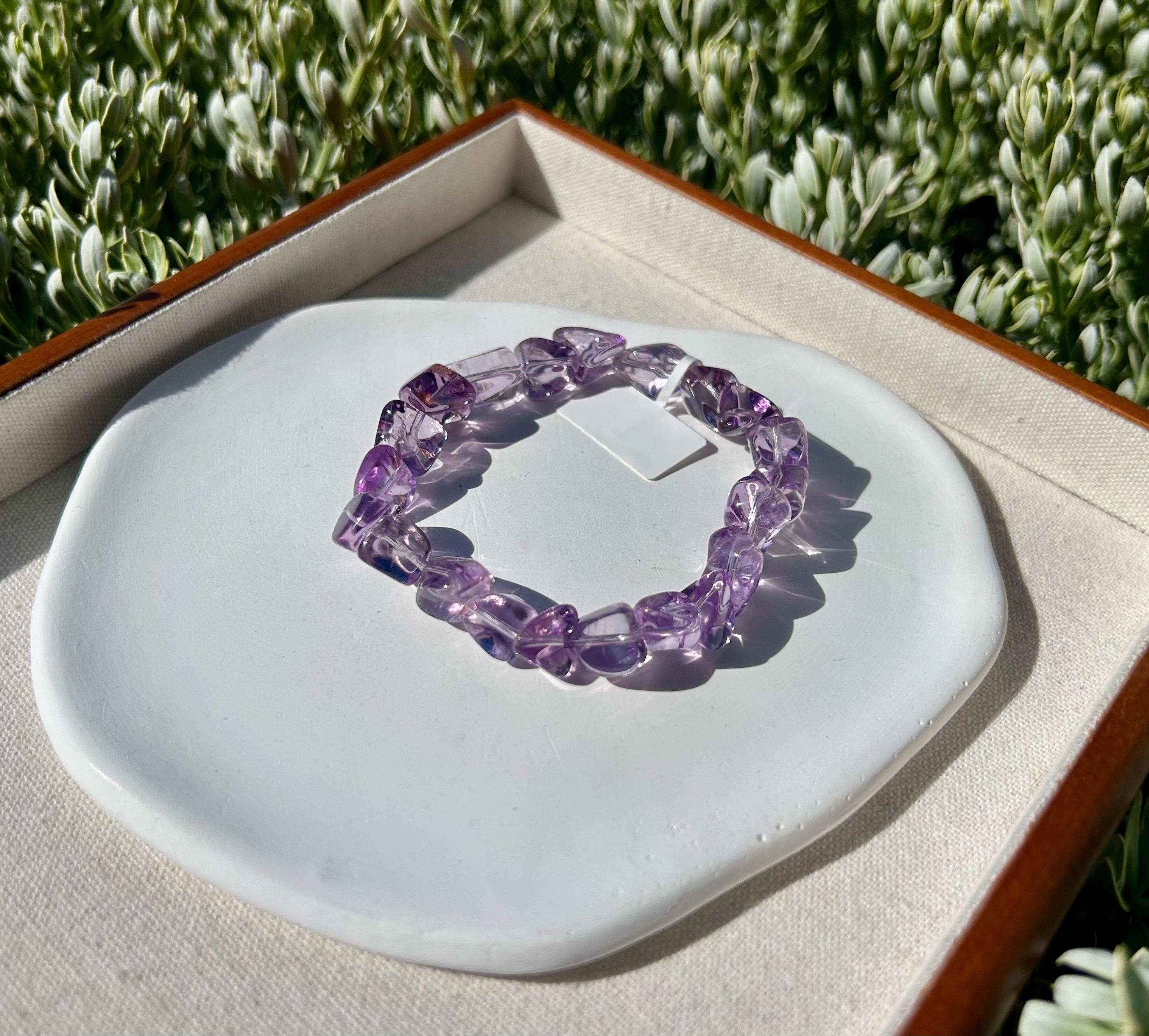 Clean Amethyst nuggets beads bracelet, Genuine amethyst, fits up to 17cm wrist (26-085)