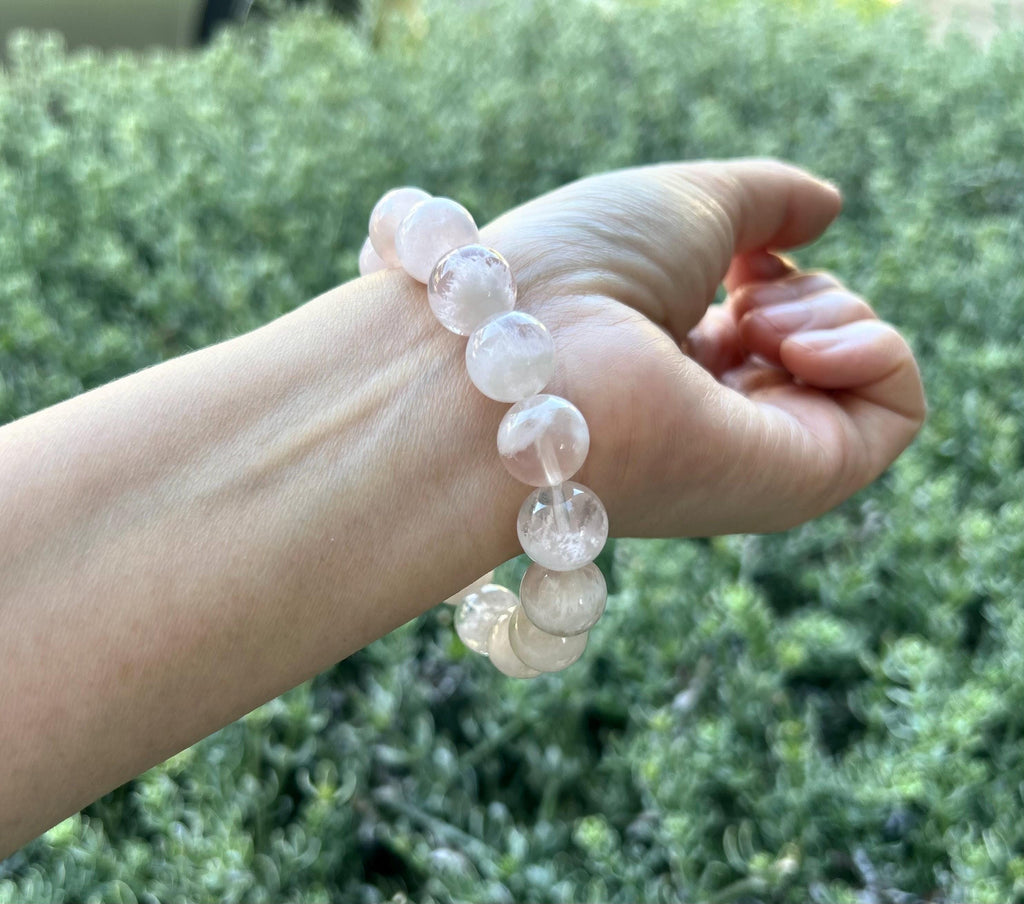 High Quality Snowflake Phantom Crystal Bracelet: Chunky Natural Gemstone Beads, 12.5mm+ beads, fits up to 16.5cm wrist (25-105)