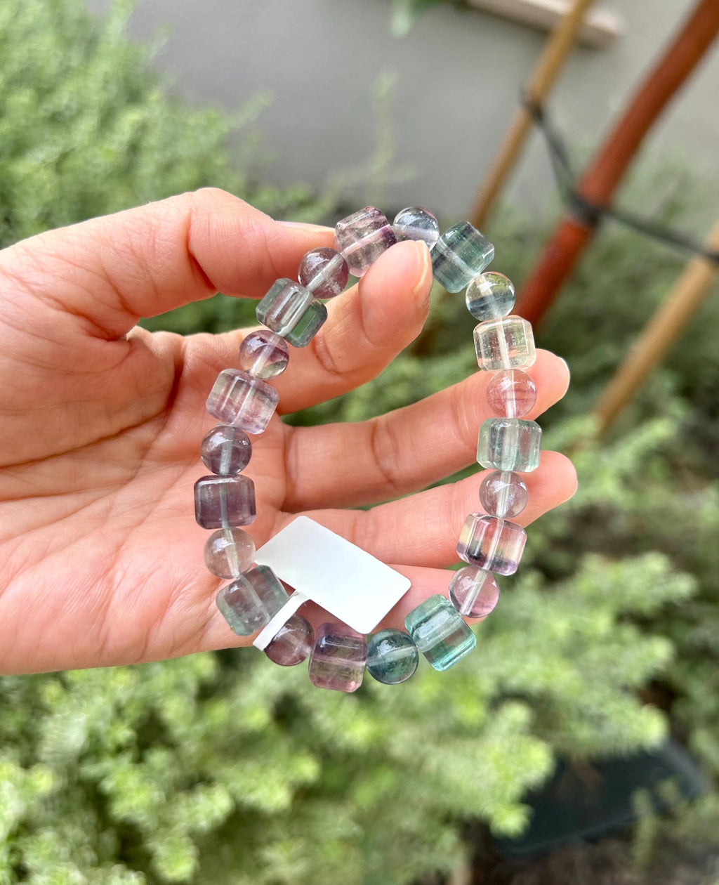High Clarity Multicolor Fluorite square Beads Bracelet - 9mm beads, fits up to 16cm wrist  (26-100)