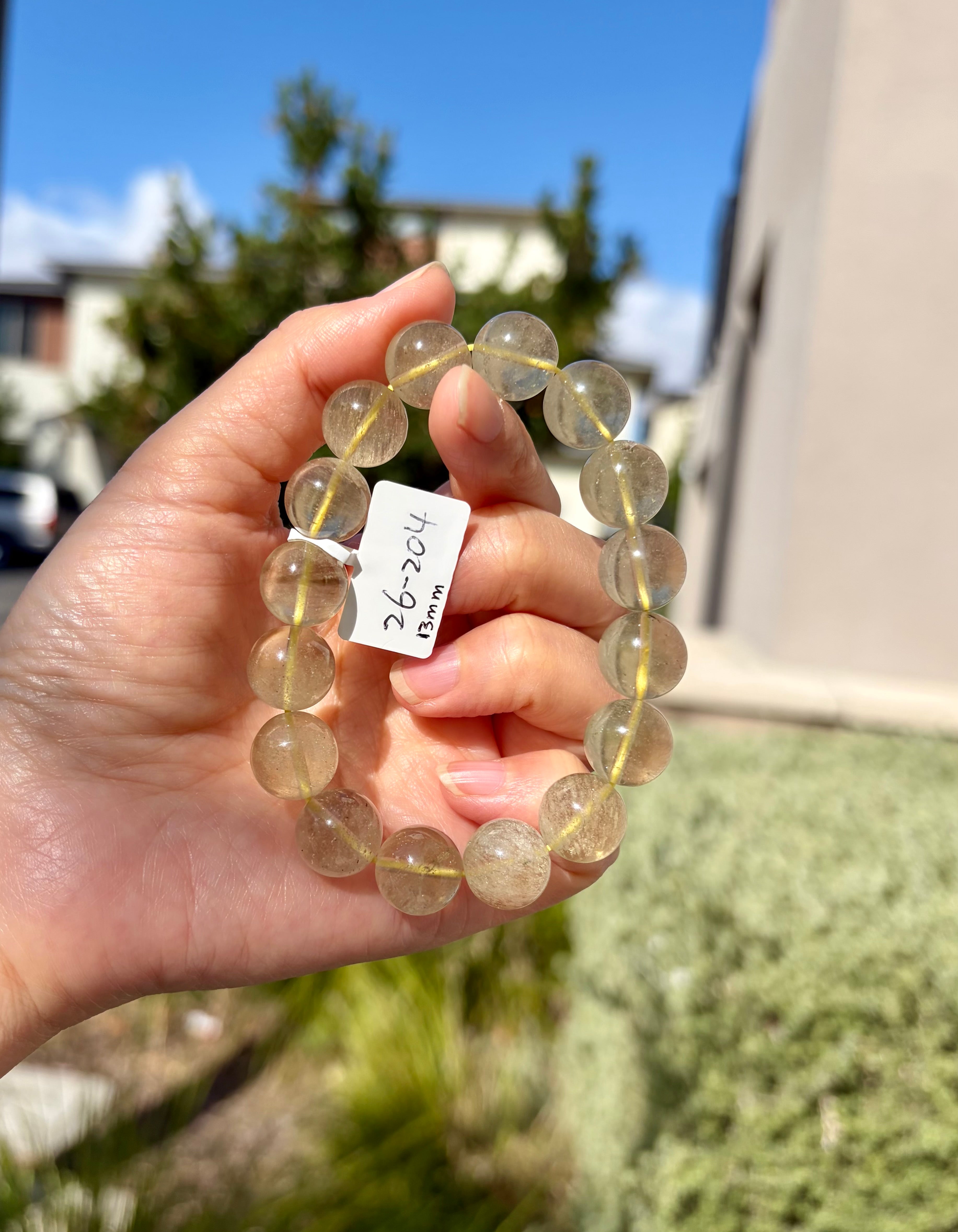High Clarity Gold Libyan Desert Glass square beads Bracelet: Tektite Beads, 13mm+ beads, Fits up to 16.5cm wrist (26-204)