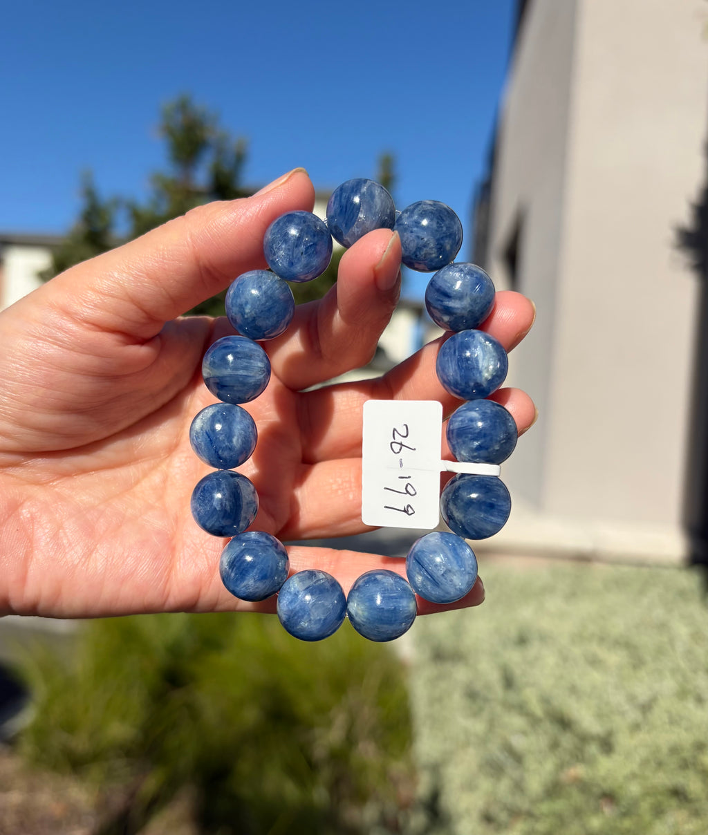 Chunky Blue Kyanite Bracelet: Genuine Green Kyanite Healing Stone, 13mm, fits up to 16.2cm  (26-199)