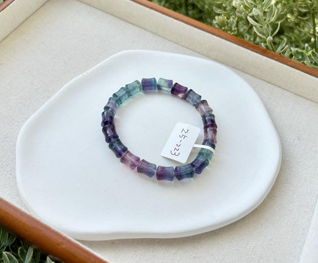Icy Cylinder Fluorite Bracelet with Amethyst Accent - fits up to 17cm wrist (25-223)