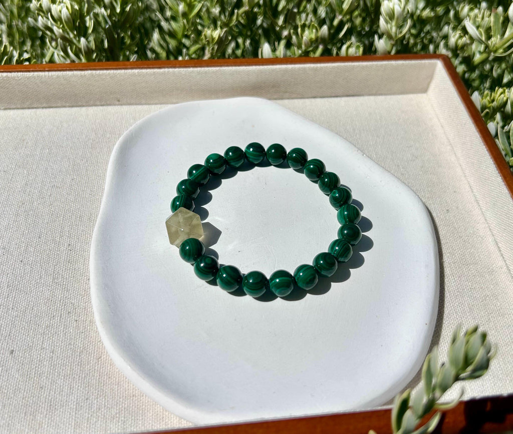 High Quality Natural Malachite Bracelet, Peacock Stone Beads Bracelet, fits up to 17cm wrist (26-131)