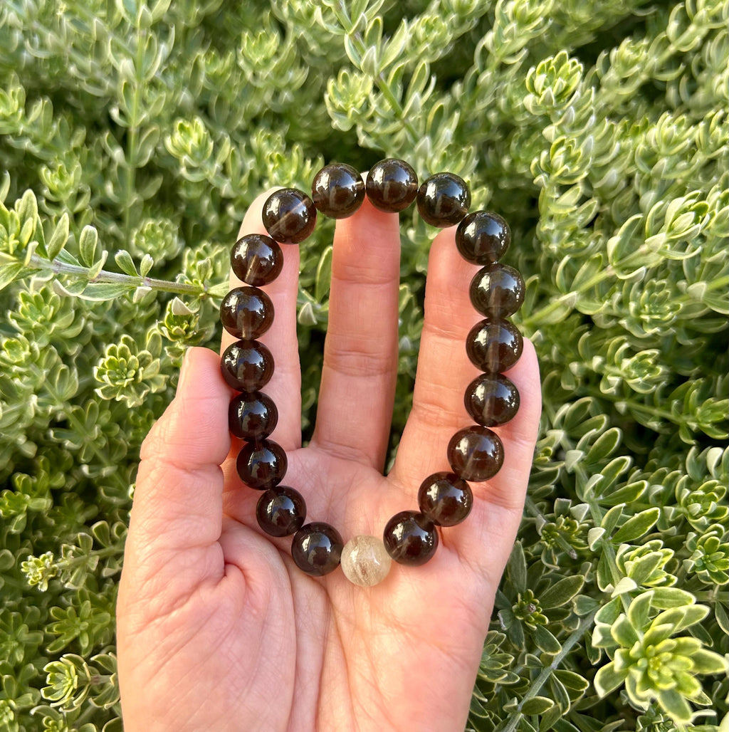 Natural Cintamani Saffordite Tektite Beads Stretchy Bracelet with one libyan bead, Wishing Stone, 11mm Beads, Fits up to 17.3cm (26-122)