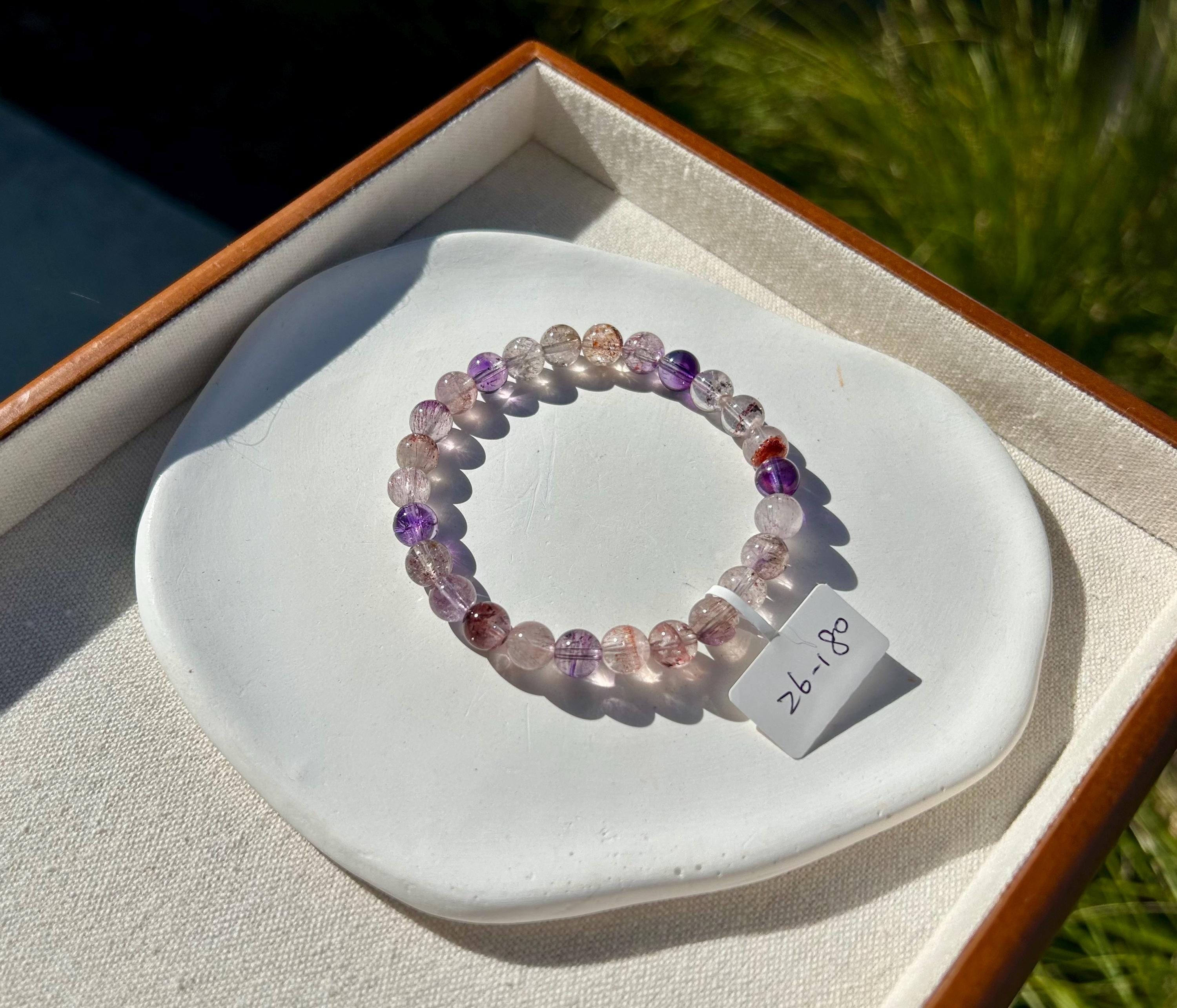 Super Seven Beads Bracelet: Rare Pattern Crystal Healing Jewelry, fits up to 17cm wrist (26-180)
