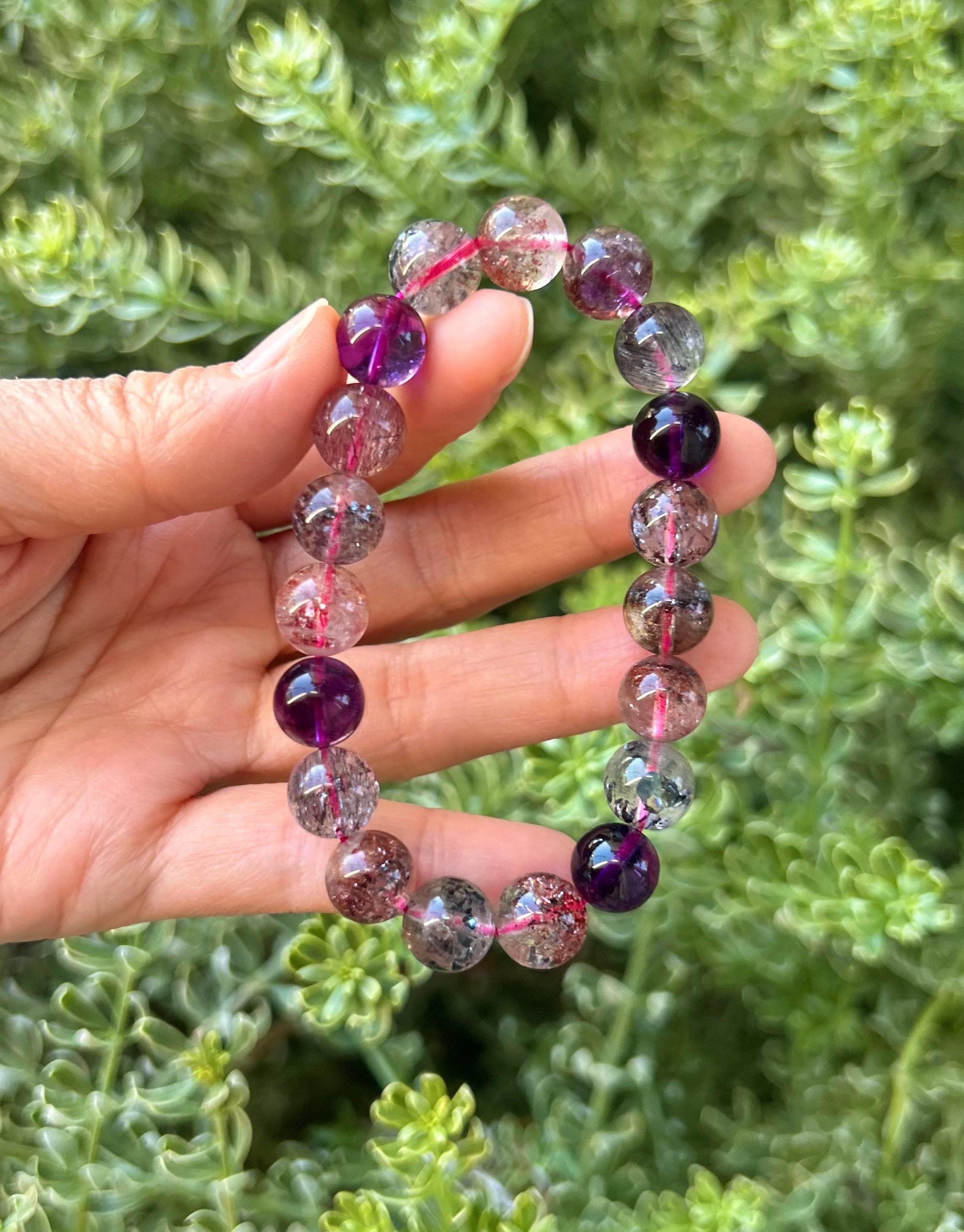 Premium Select, High Grade Super Seven Crystal Bead Bracelet: Abundant Minerals, 10mm, item (GH-001)