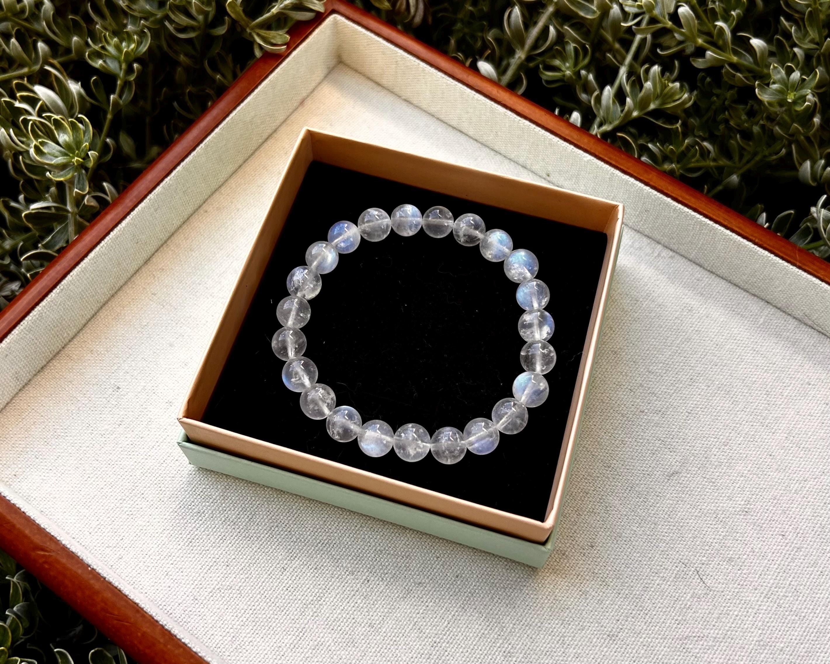 Natural Moonstone Crystal Bracelet: Calming Blue Light Gemstone (25-081)