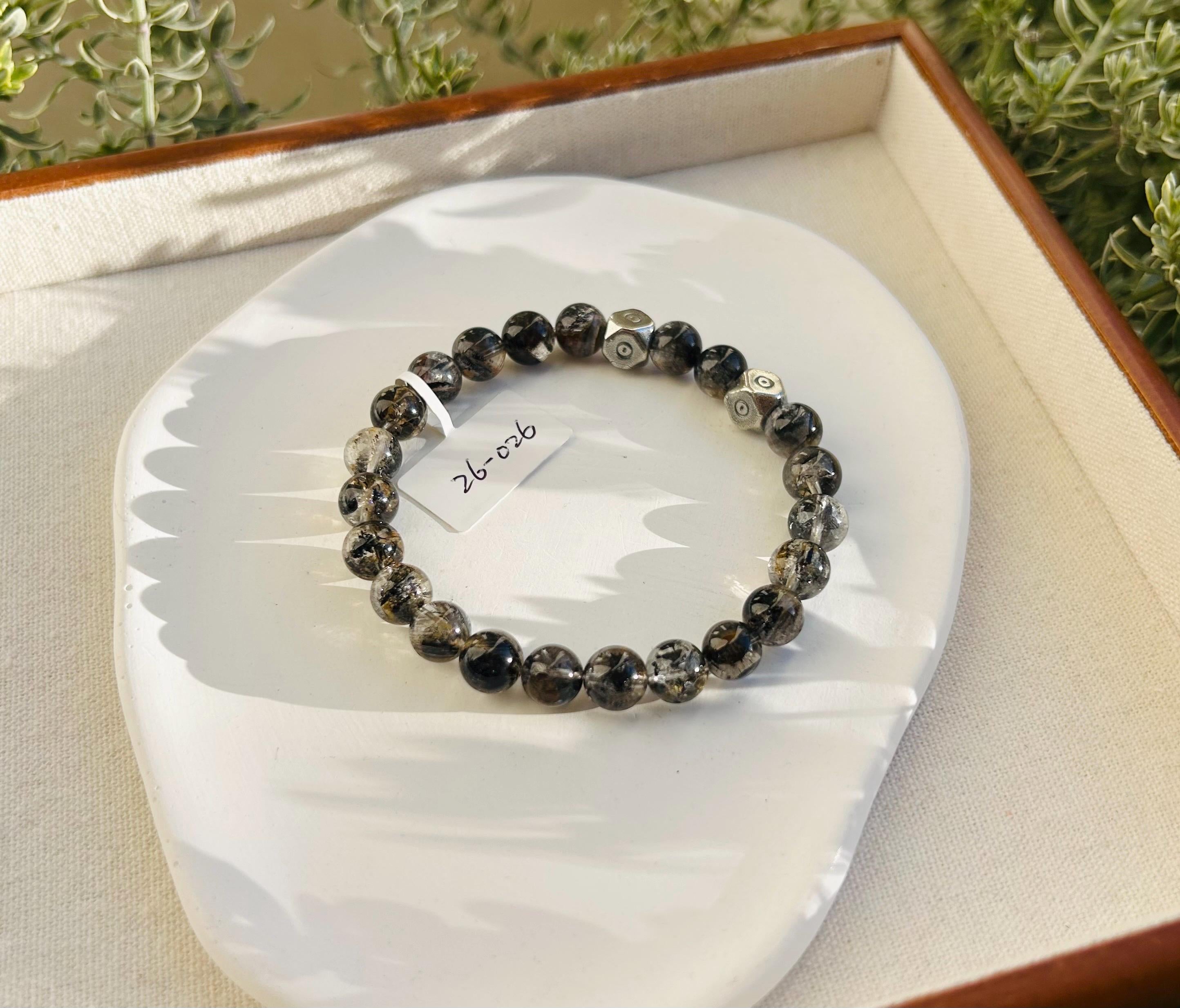 Healing Crystal, Herkimer Diamond Crystal with silver beads Bracelet - 8mm Beads, Fits 17cm Wrist,  (26-026)