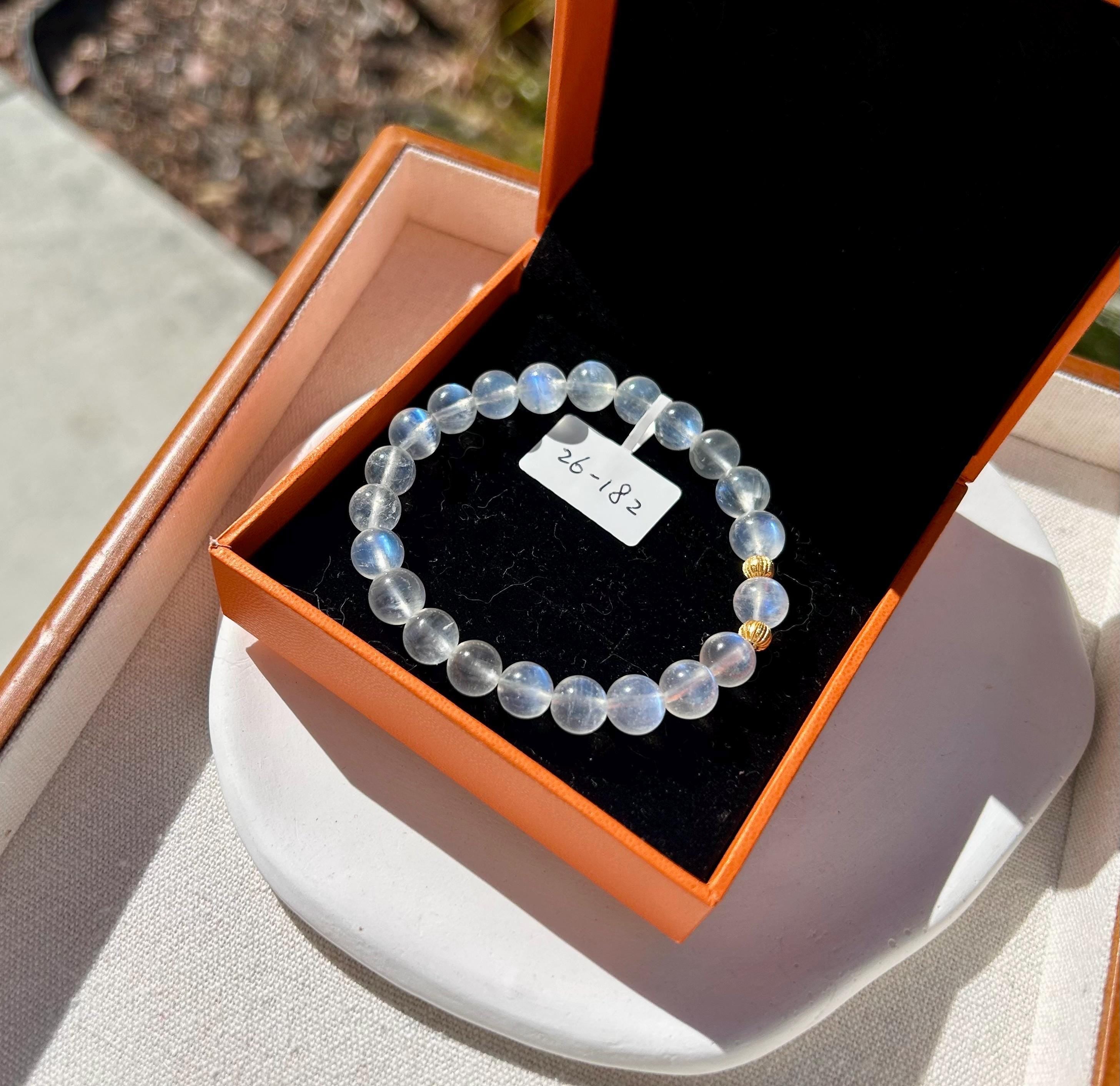 Flashy quality Natural Moonstone Crystal Bracelet with S925 beads, Fits up to 16.5cm wrist, 8mm+ Beads, (26-182)