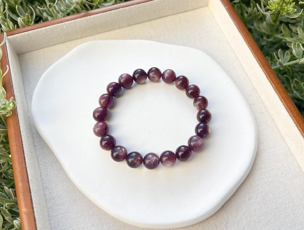Purple Lepidolite Gemstone Bracelet: Healing Stone Jewelry, 10mm Beads, Fits up to 17cm wrist（25-154)