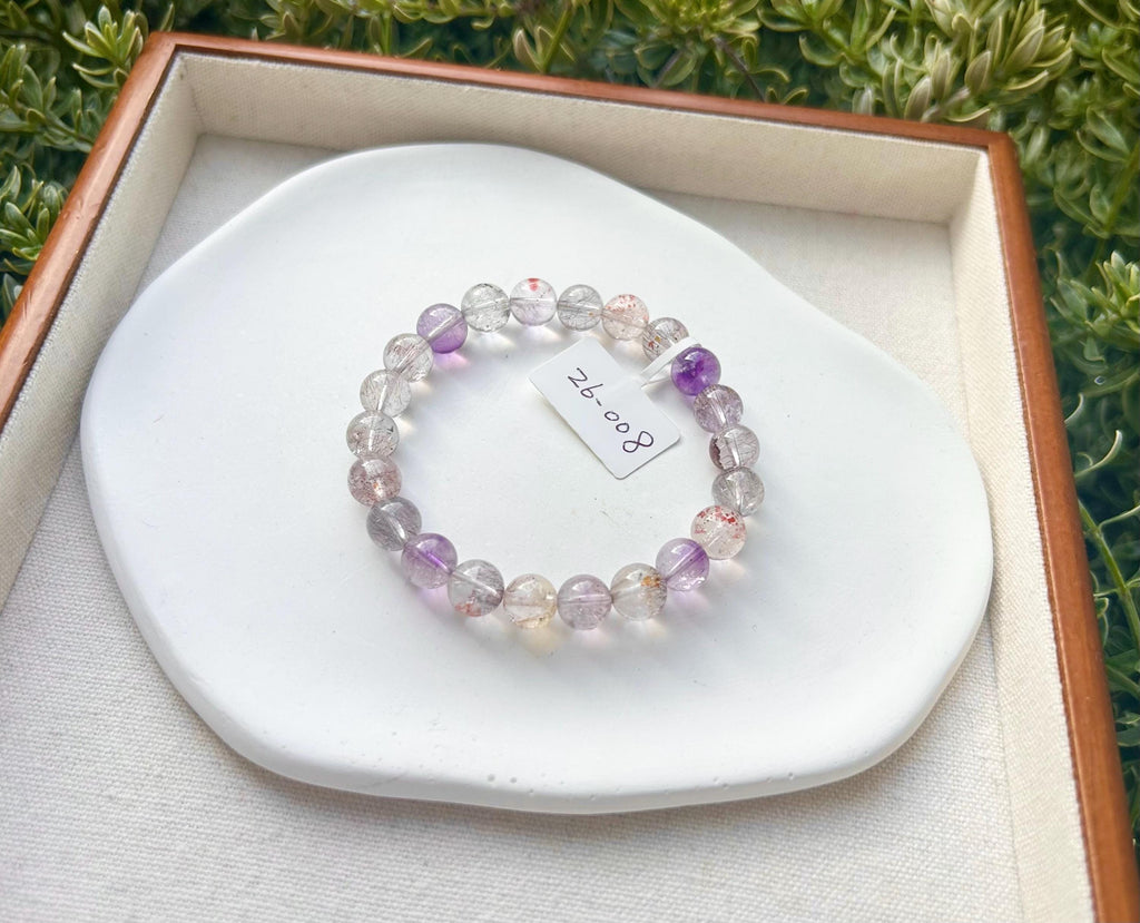 Super Seven Beads Bracelet, Clear Super seven with full of string inside, fits up to 16cm wrist - 26-008