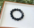Chunky Obsidian Moon Beads bracelet - 14mm to 15mm beads, Natural Black Obsidian, Genuine Crystal Bracelet, Stretchy Beads Bracelet (26-141）