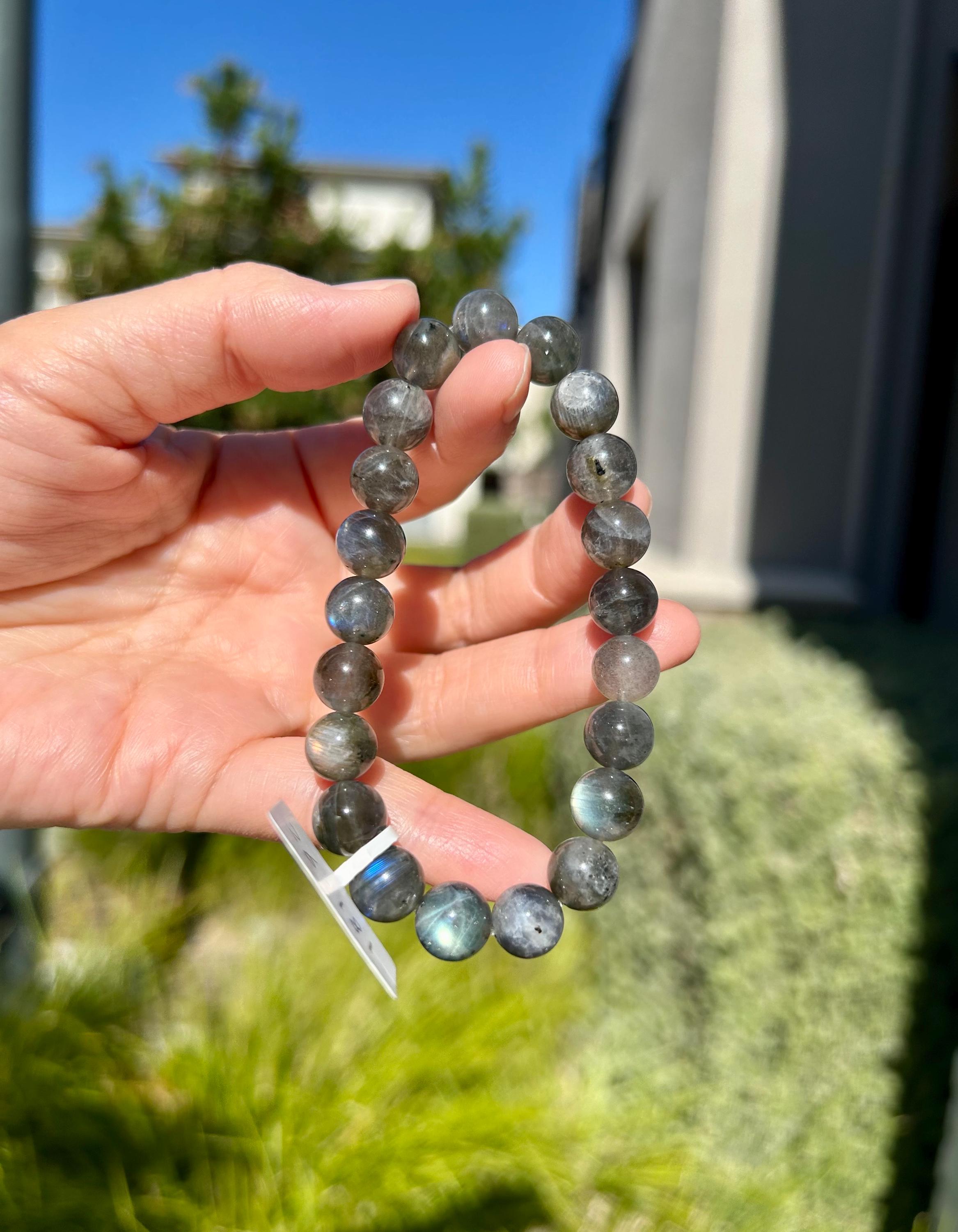 High Quality Nature Labradorite Crystal Stretchy Beads Bracelet, Genuine Crystal Labradorite, first to 17cm wrist (26-181）