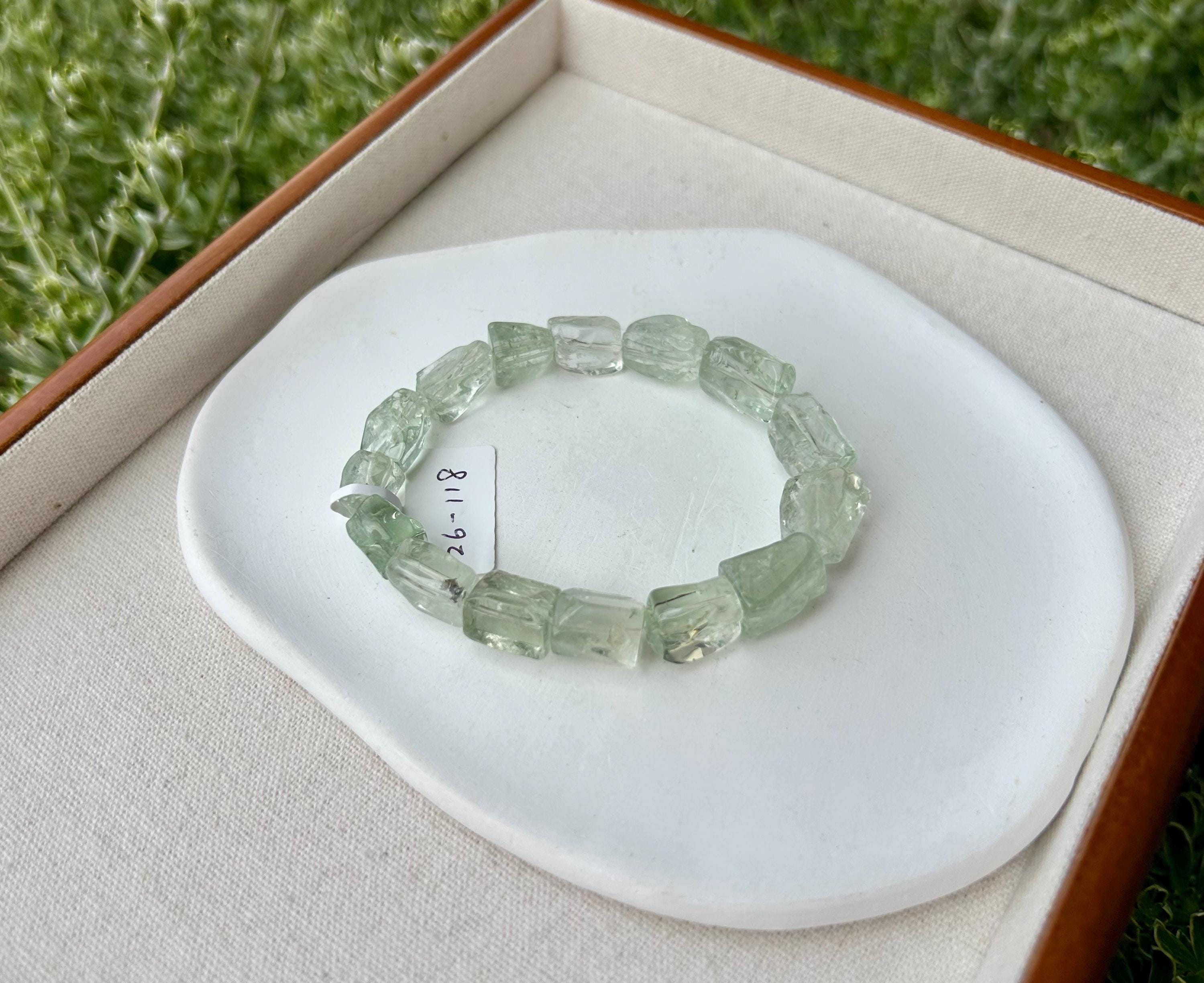 Green quartz beads bracelet, fits up to 17cm wrist (26-118)
