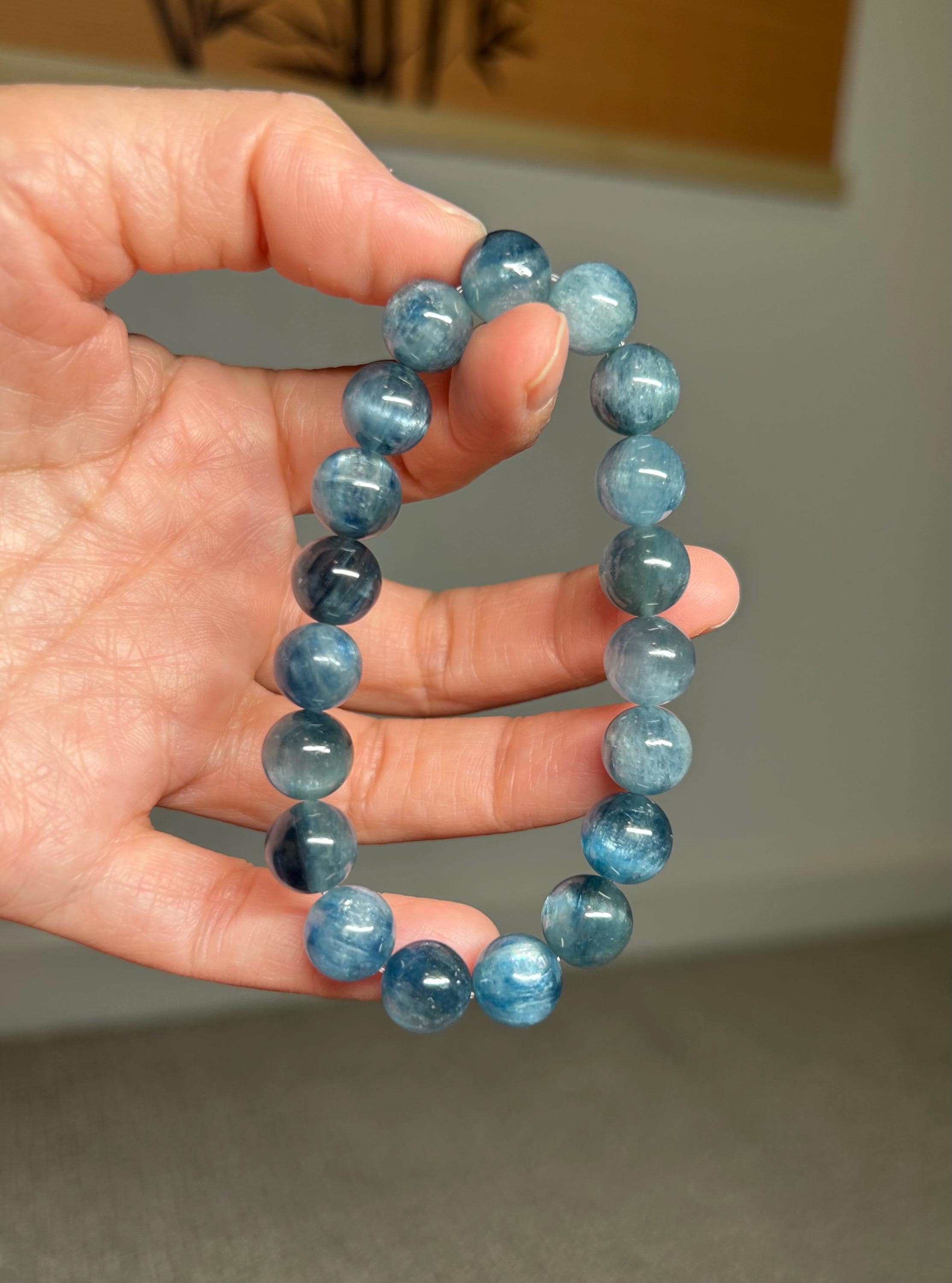 Rare Green/Blue Kyanite Bracelet, 10mm beads, Genuine Green Kyanite, Healing Stone, fits up to 15.8cm wrist (26-109)