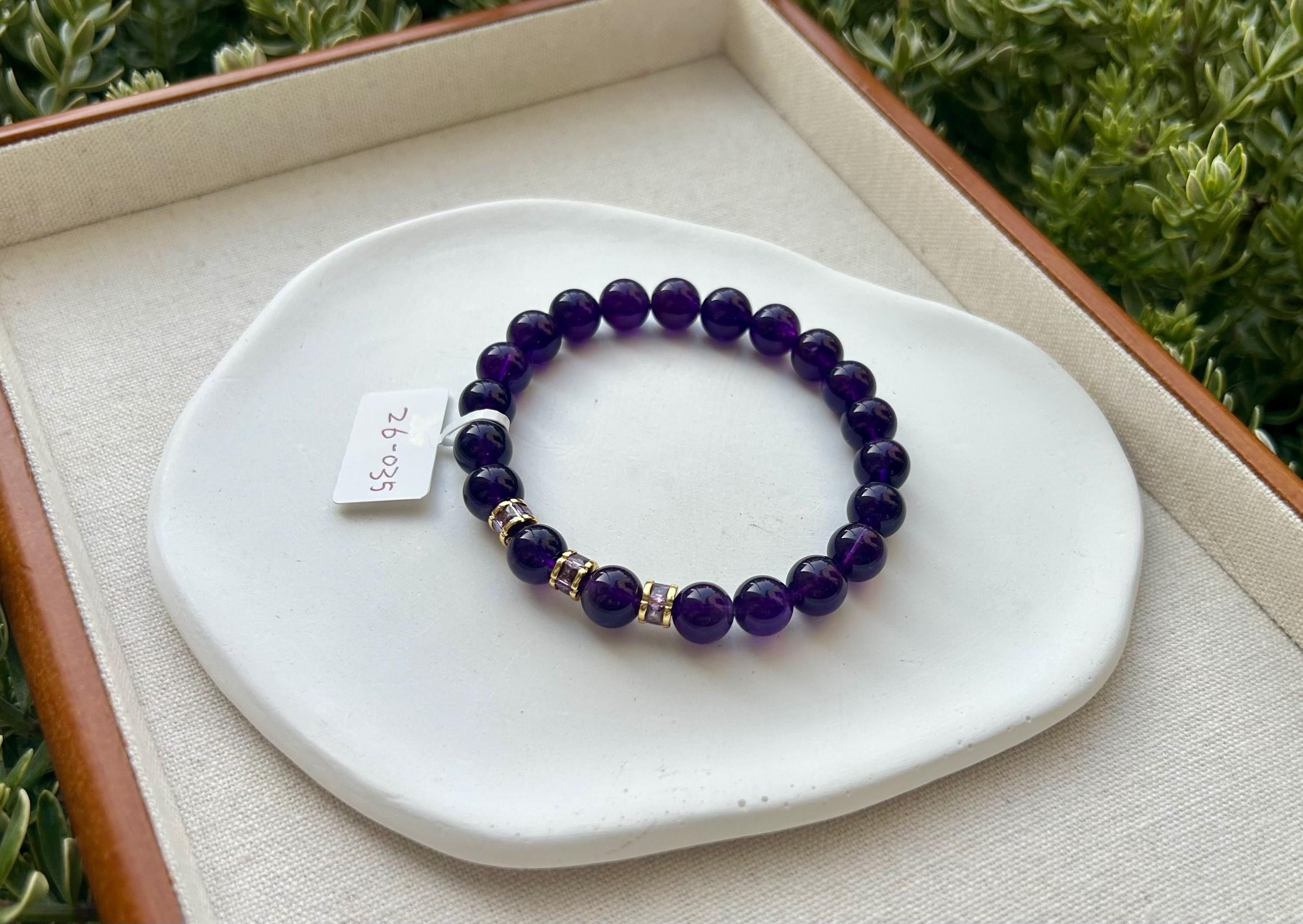 Dark purple color amethyst beads bracelet, Amethyst Bracelet, 9mm beads, fits up to 17cm wrist. (26-035)