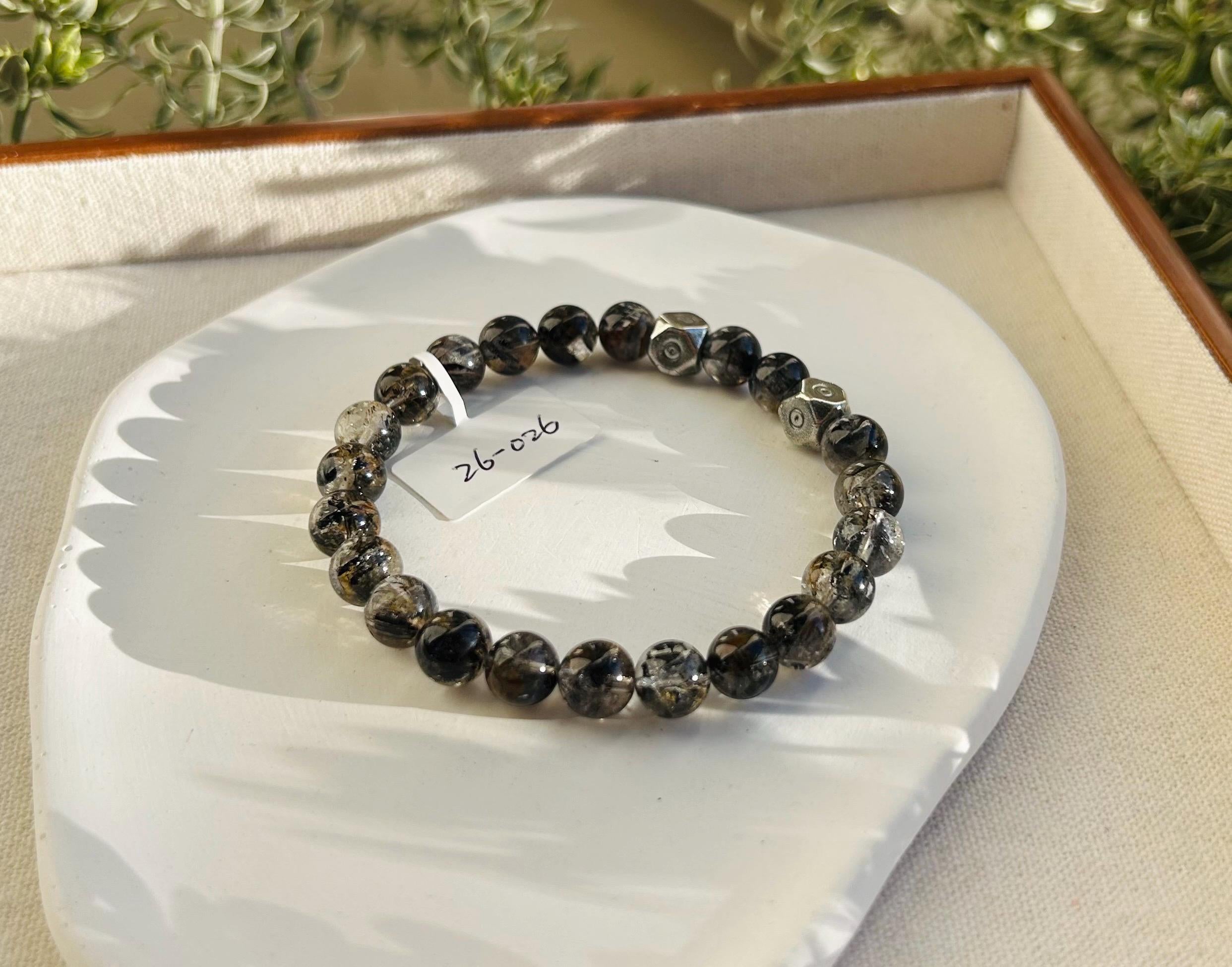 Healing Crystal, Herkimer Diamond Crystal with silver beads Bracelet - 8mm Beads, Fits 17cm Wrist,  (26-026)