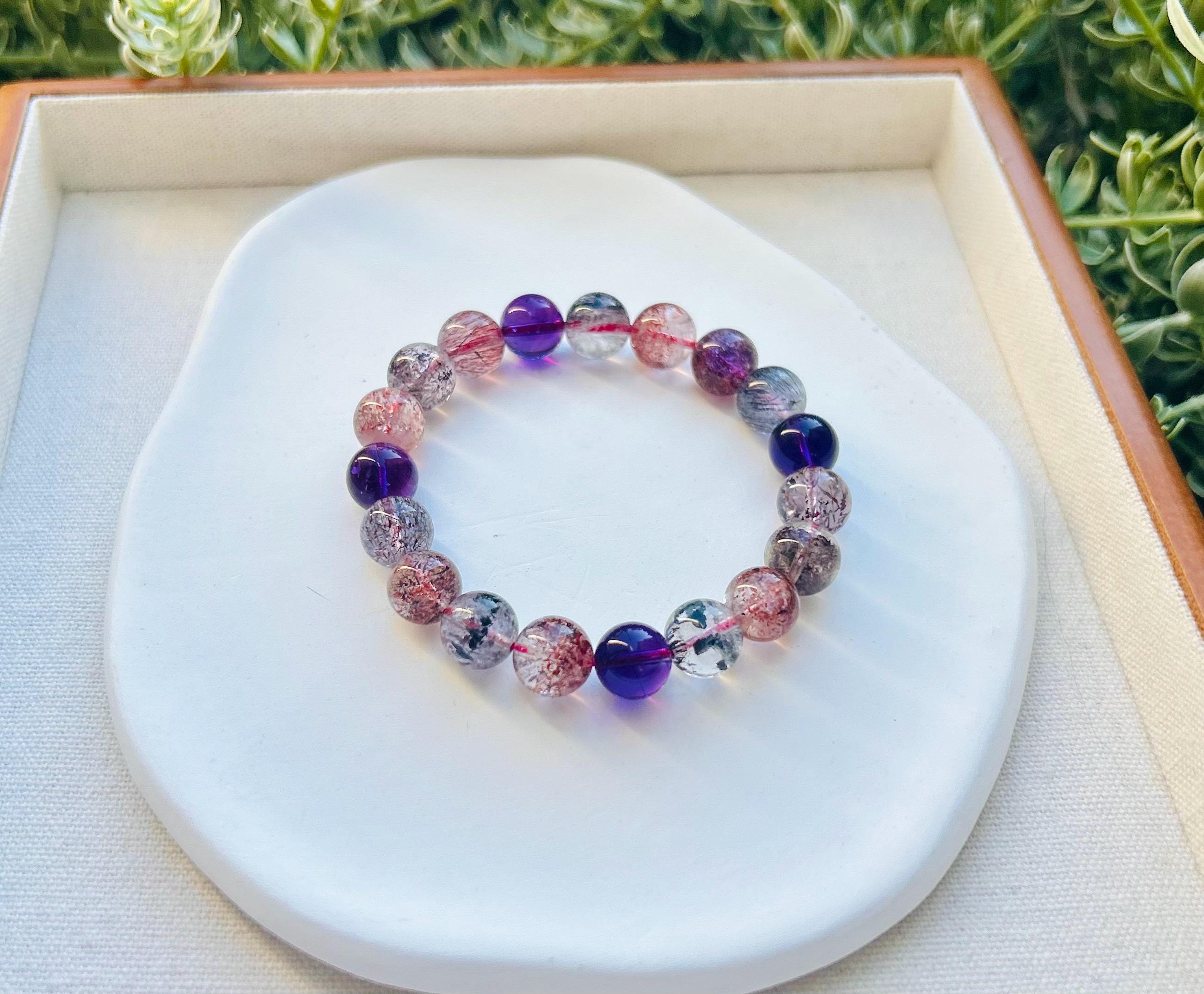 Premium Select, High Grade Super Seven Crystal Bead Bracelet: Abundant Minerals, 10mm, item (GH-001)