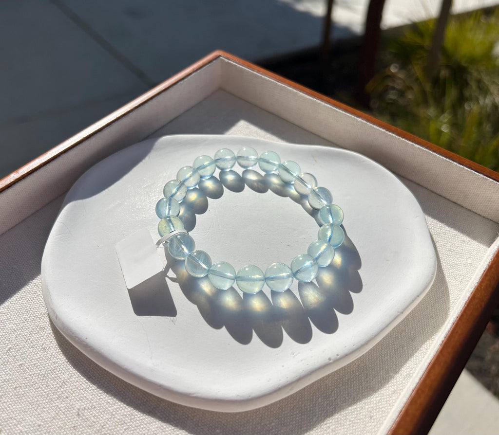 High Clarity Natural Chunky Aquamarine Quartz beads bracelet, 10mm beads, fits up 17cm wrist (26-192)