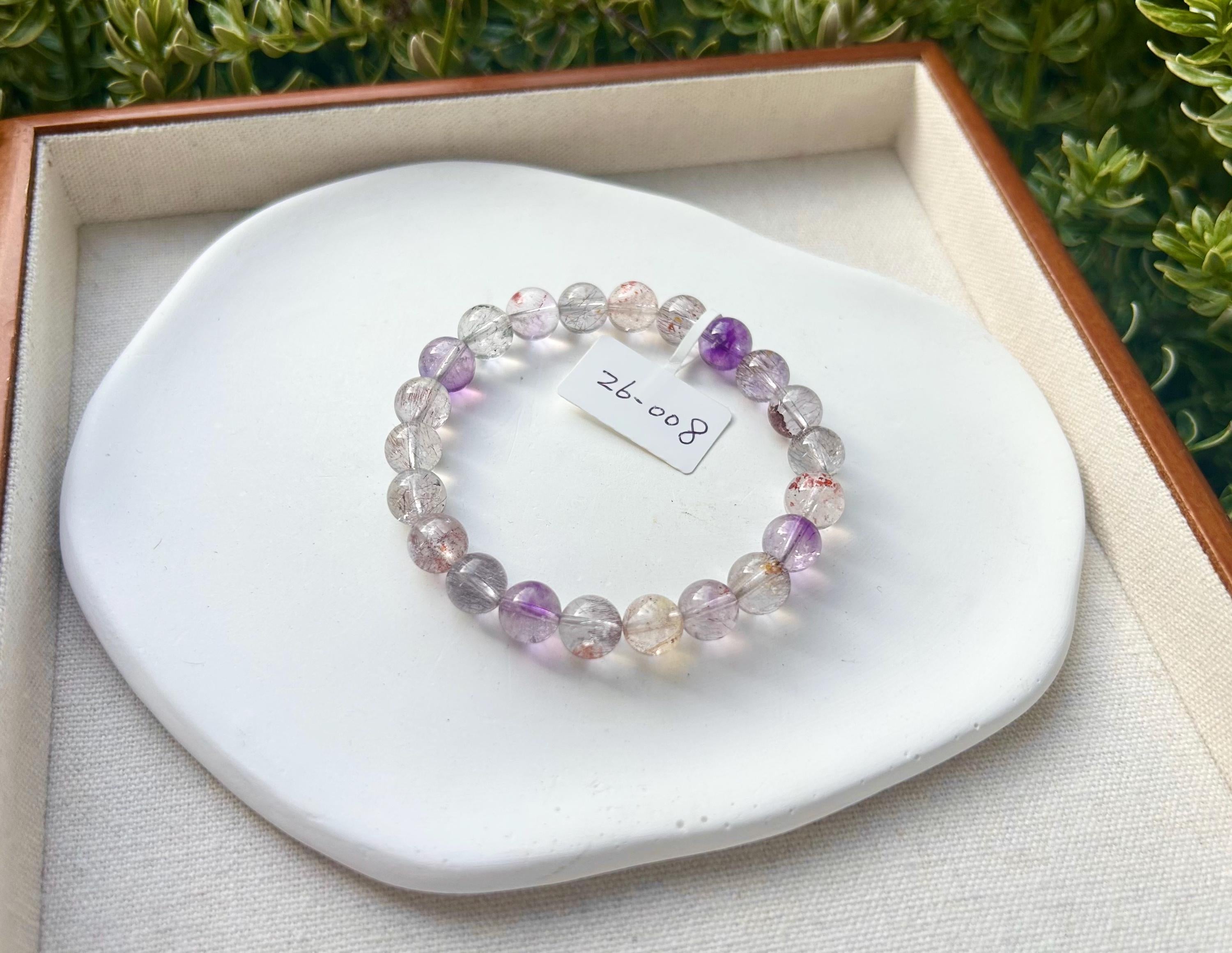 Super Seven Beads Bracelet, Clear Super seven with full of string inside, fits up to 16cm wrist - 26-008