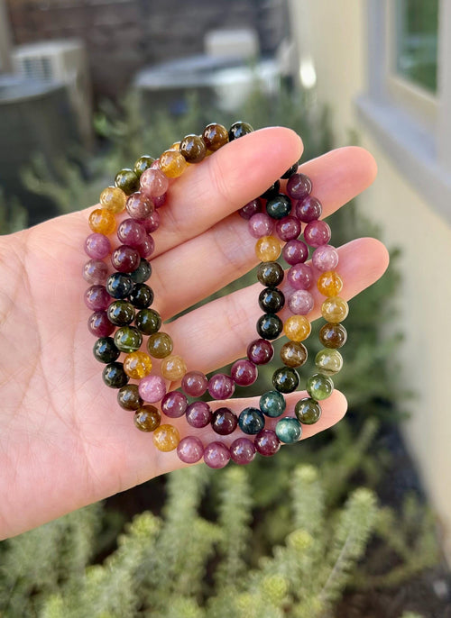 3-lap Rainbow Tourmaline Bracelet, Natural old mine Tourmaline bracelet, Genuine Tourmaline (GH-025)