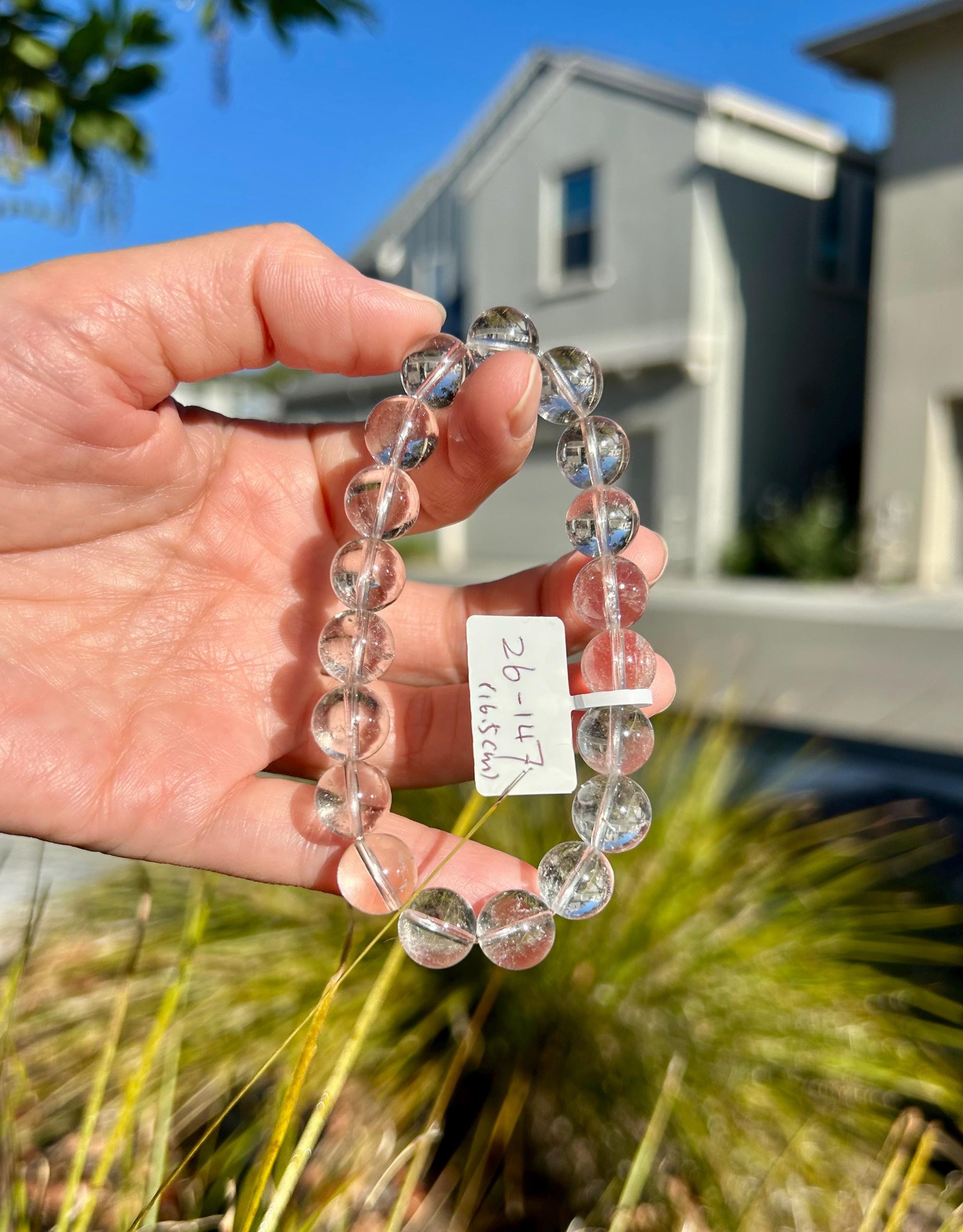 Clean Clear Quartz Crystal Round Beads Bracelet, 10mm clear quartz beads, fits up to 16.5cm wrist (26-147)