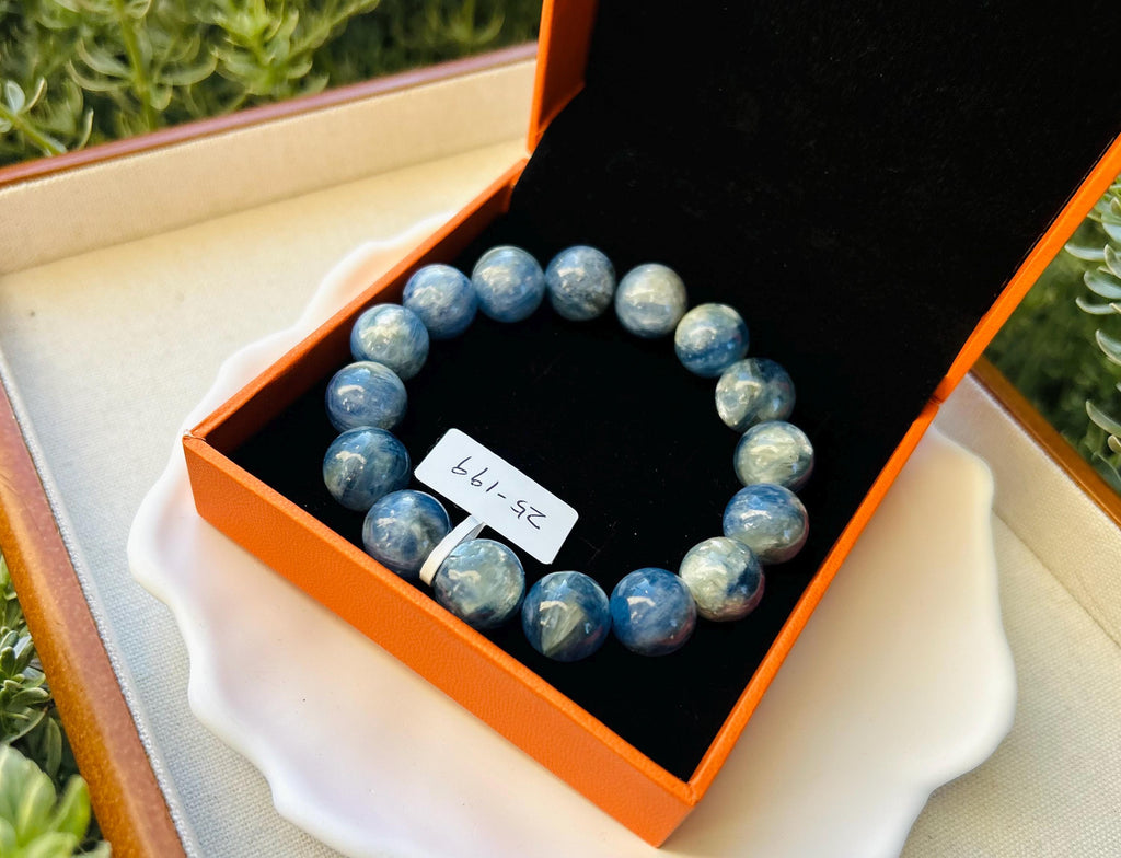 Chunky Blue Kyanite Bracelet: Genuine Green Kyanite Healing Stone, Fits up to 16.8cm  (25-199)