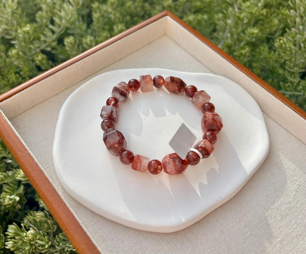 Fits up to 19cm wrist, Chunky dry rose color Hematite Quartz Bead Bracelet (25-230)