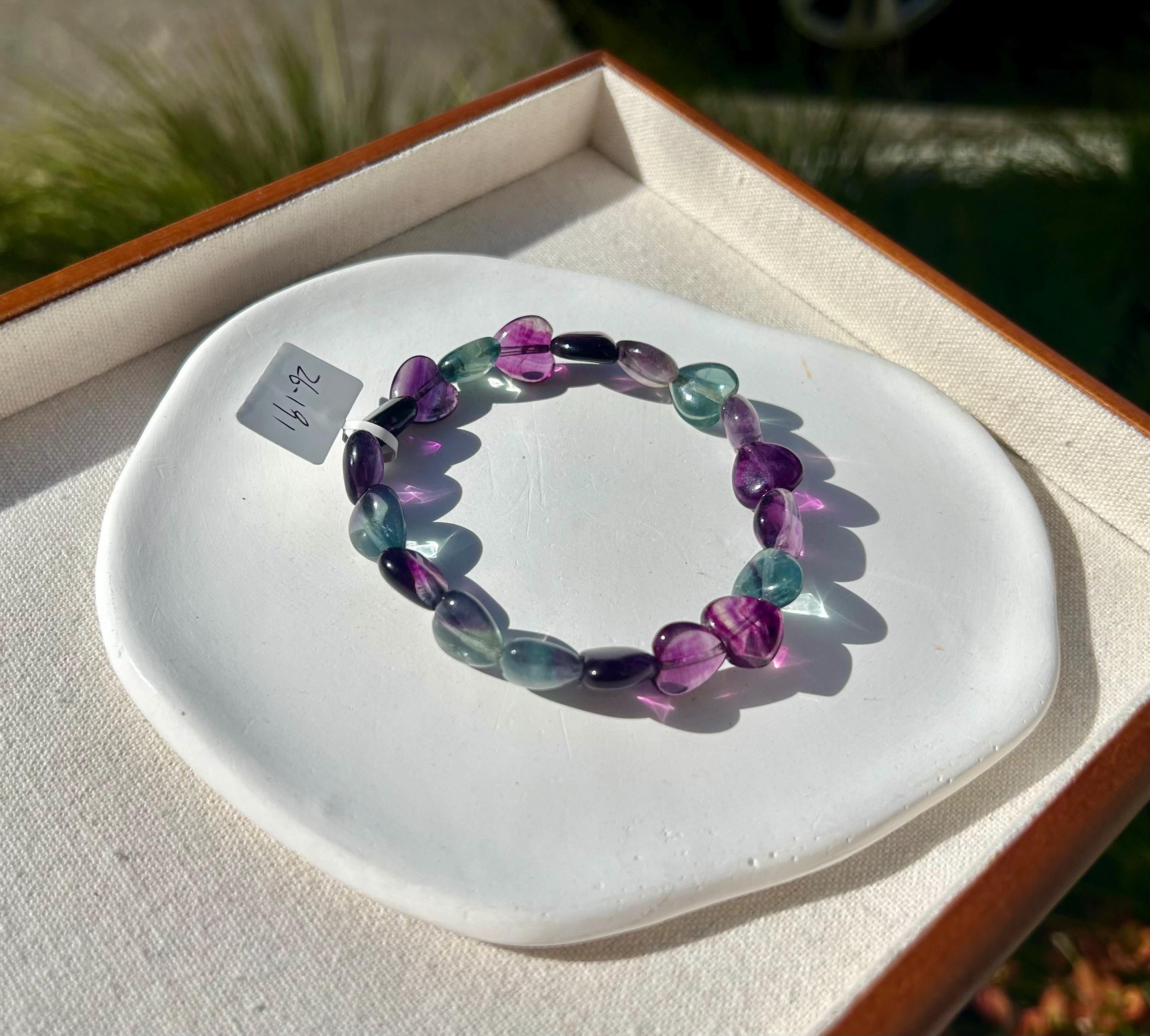 Icy heart shape Fluorite Bracelet, heart shape fluorite beads bracelet, Natural Fluorite Crystal (26-191)