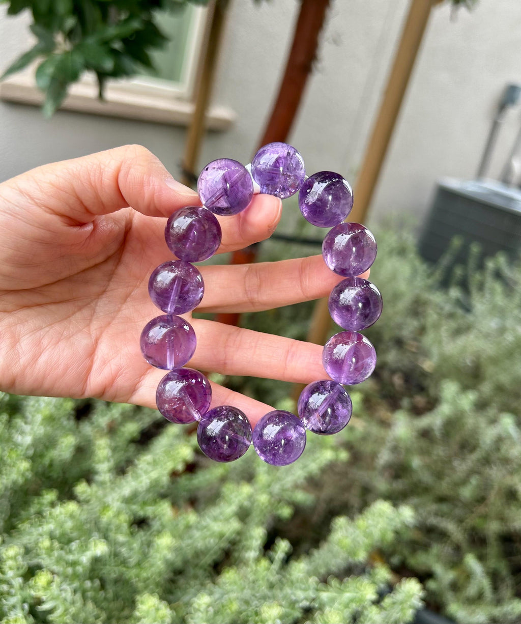 Rare seen Natural Chunky Amethyst Beaded Bracelet, 17mm+ chunky amethyst beads, Healing Stone, Fits up to 17cm wrist)  (GH-35)