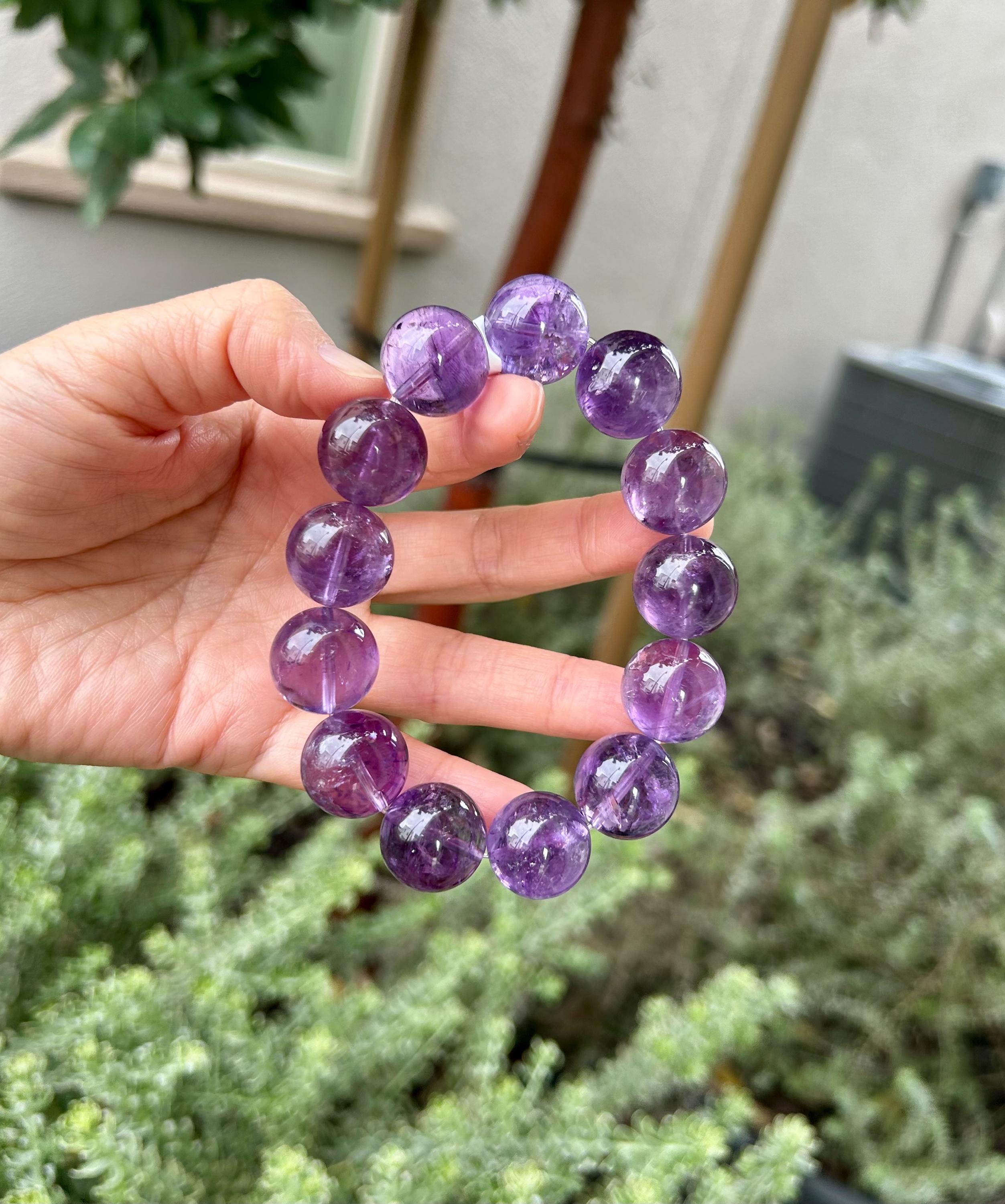Rare seen Natural Chunky Amethyst Beaded Bracelet, 17mm+ chunky amethyst beads, Healing Stone, Fits up to 17cm wrist)  (GH-35)