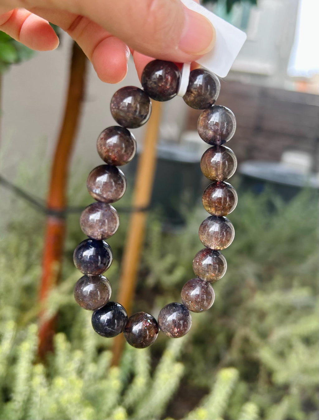 Sunstone iolite with Blood-Like Inclusions Chunky 12mm beads bracelet, Deep Violet with Red Inclusions, Fits up to 16.8cm wrist (GH-009)
