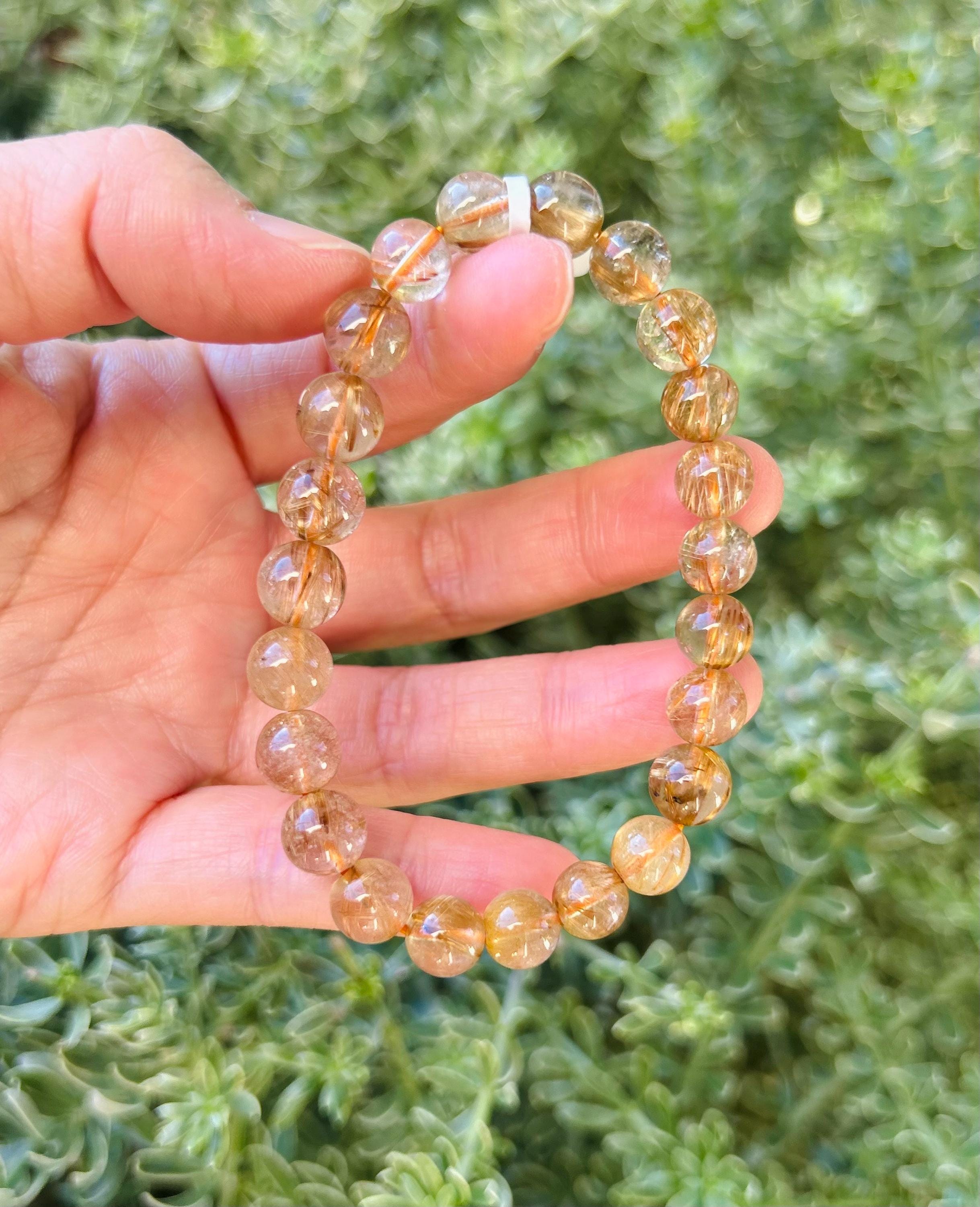 Good Quality Gold Rutile Bracelet, Natural Rutilated Quartz Bracelet, beads are 8mm+, Fits up to 16cm wrist (25-160)