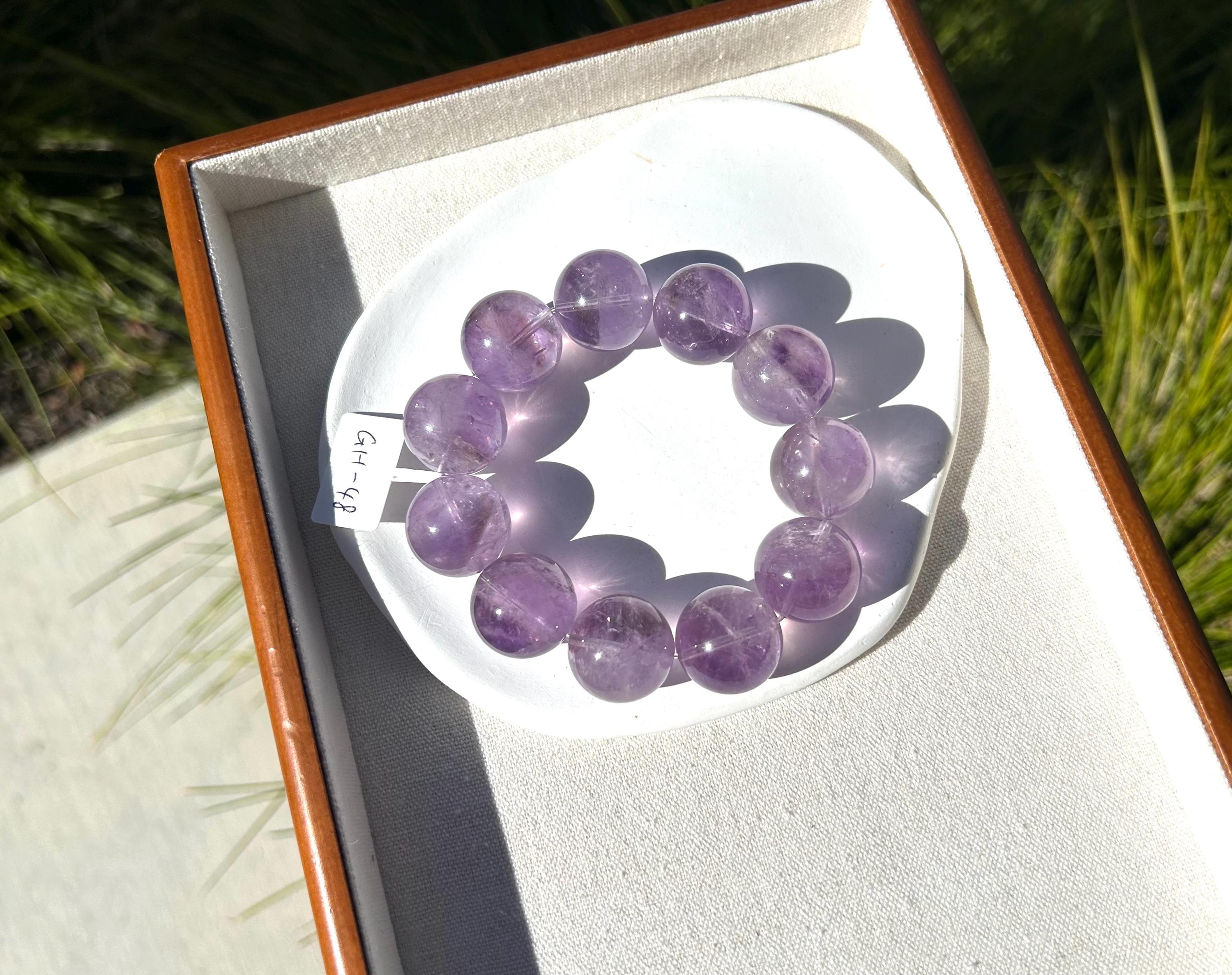 Rare seen Natural Chunky Amethyst Beaded Bracelet, 21mm+ Clean lavender amethyst beads, Healing Stone, Fits up to 17cm wrist)  (GH-048)