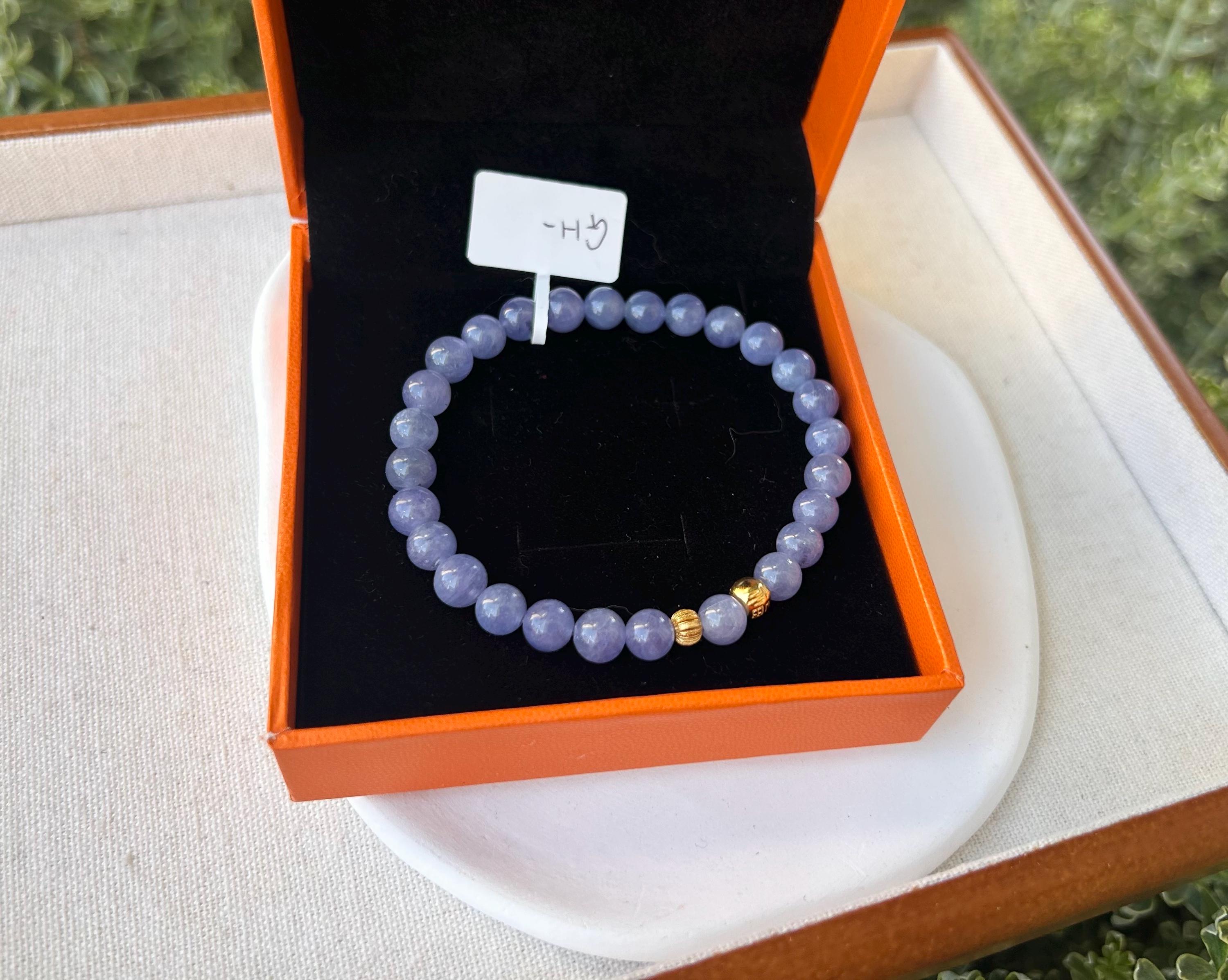 Natural Tanzanite Stretchy Bead Bracelet with pure silver beads, 7mm Tanzanite beads, December Birthstone, fits up to 17cm wrist. GH-037